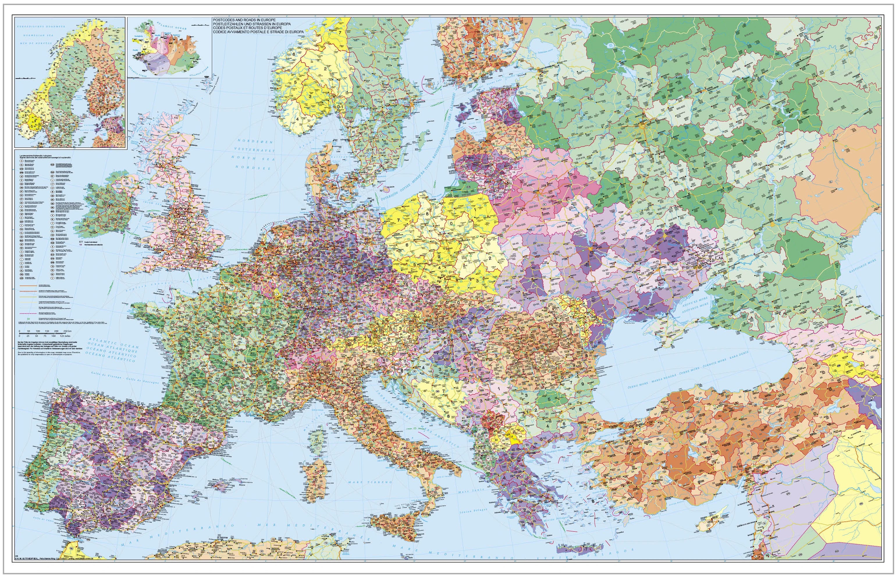 Europa - Postleitzahlenkarte (137 x 89 cm / 1:4.000.000)