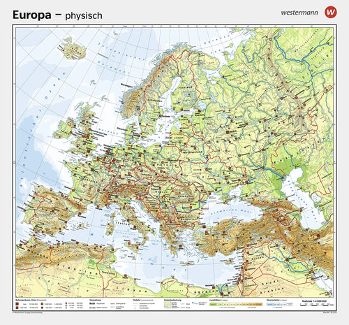 Europa als physische Landkarte für Schulen