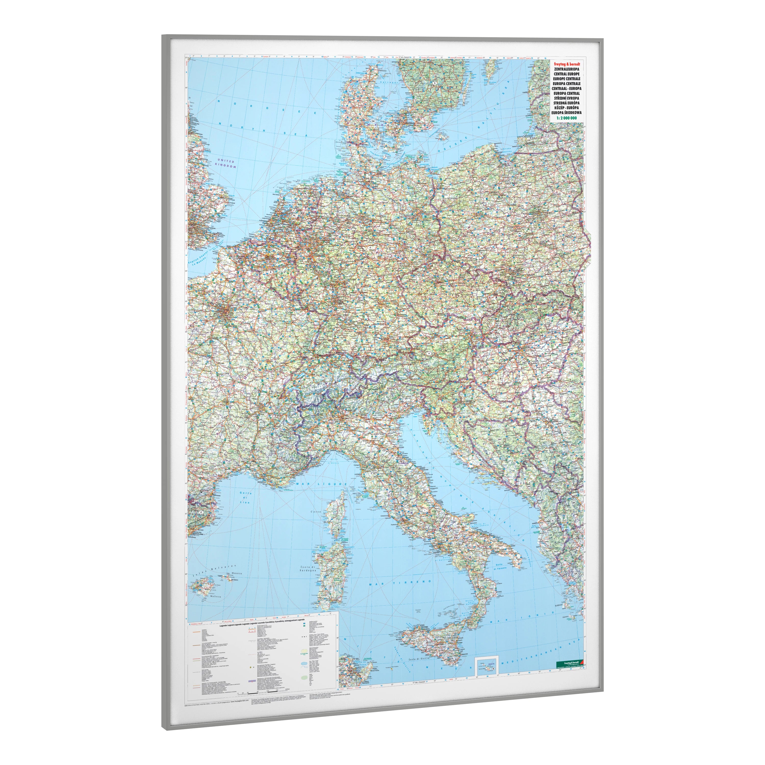 Zentraleuropa / Mitteleuropa - Straßenkarte (87 x 123 cm / 1:2.000.000)