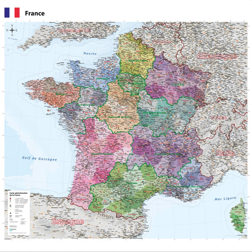 Frankreich - politisch / administrativ (100 x 100 cm / 1:1.300.000)