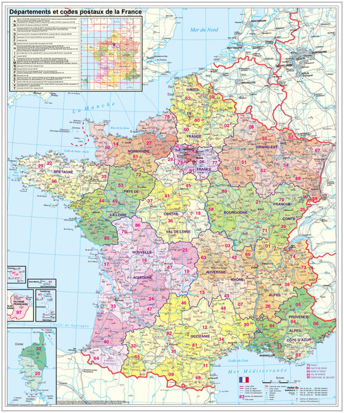 Postleitzahlenkarte von Frankreich mit Departments