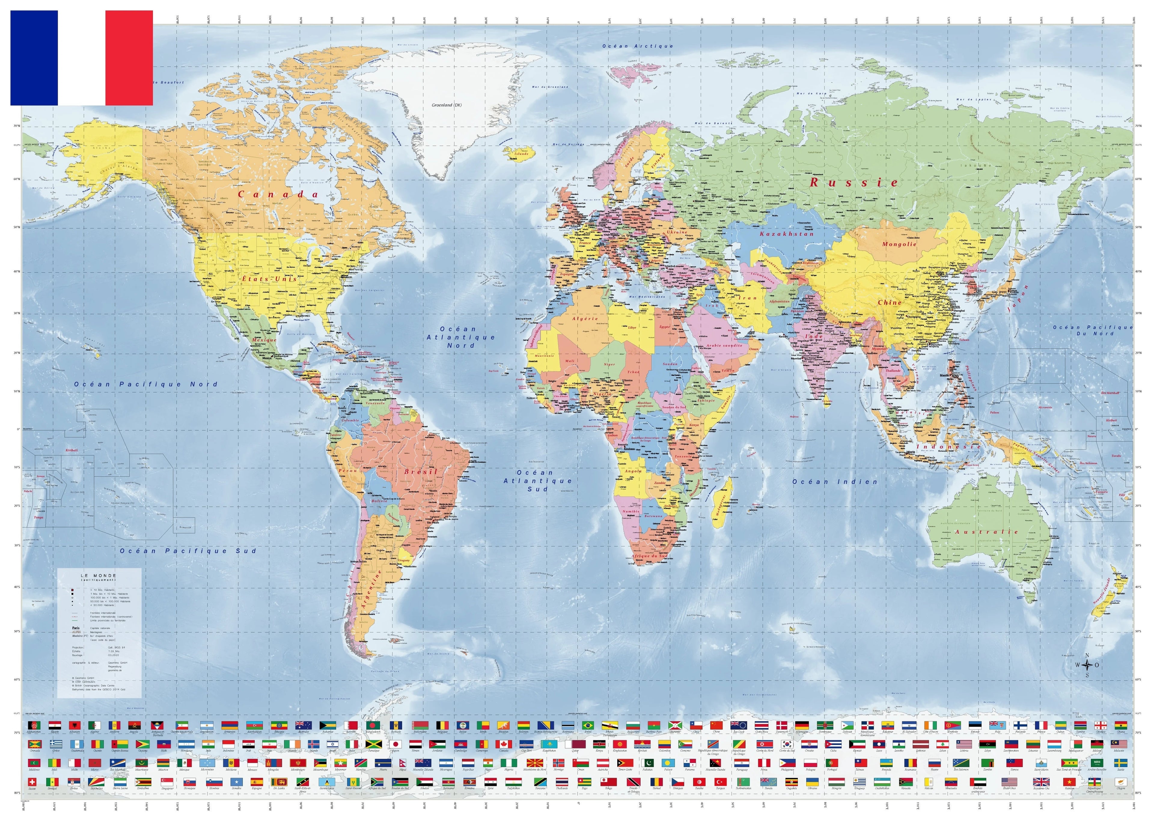 Welt - politische Karte (140 x 100 cm / 1:28.000.000)