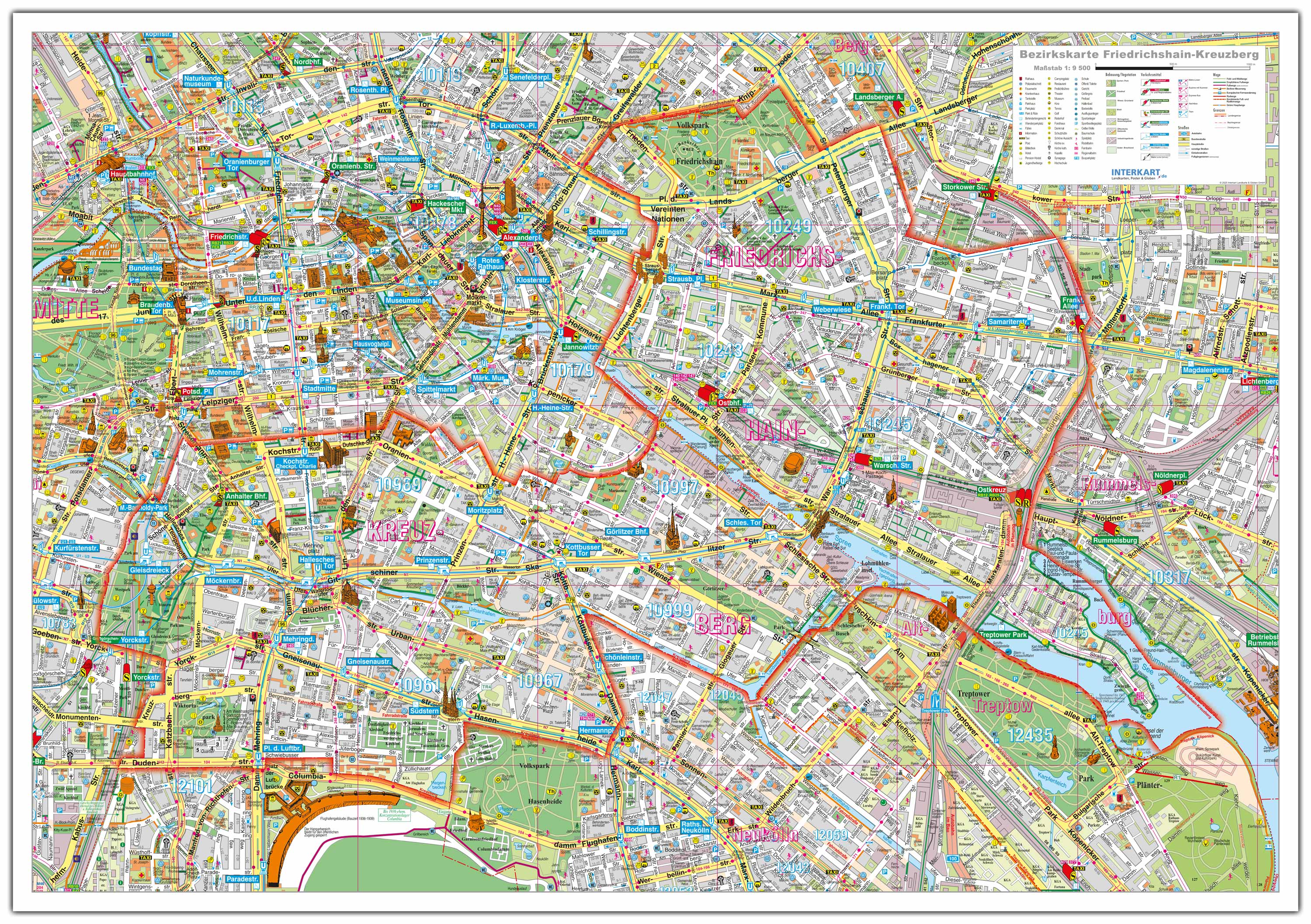 Berlin - Friedrichshain-Kreuzberg - Stadtplan (100 x 70 cm / 1:9.500)