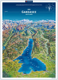 Der Gardasee, Lago di Garda - Panoramakarte (55 x 75 cm)