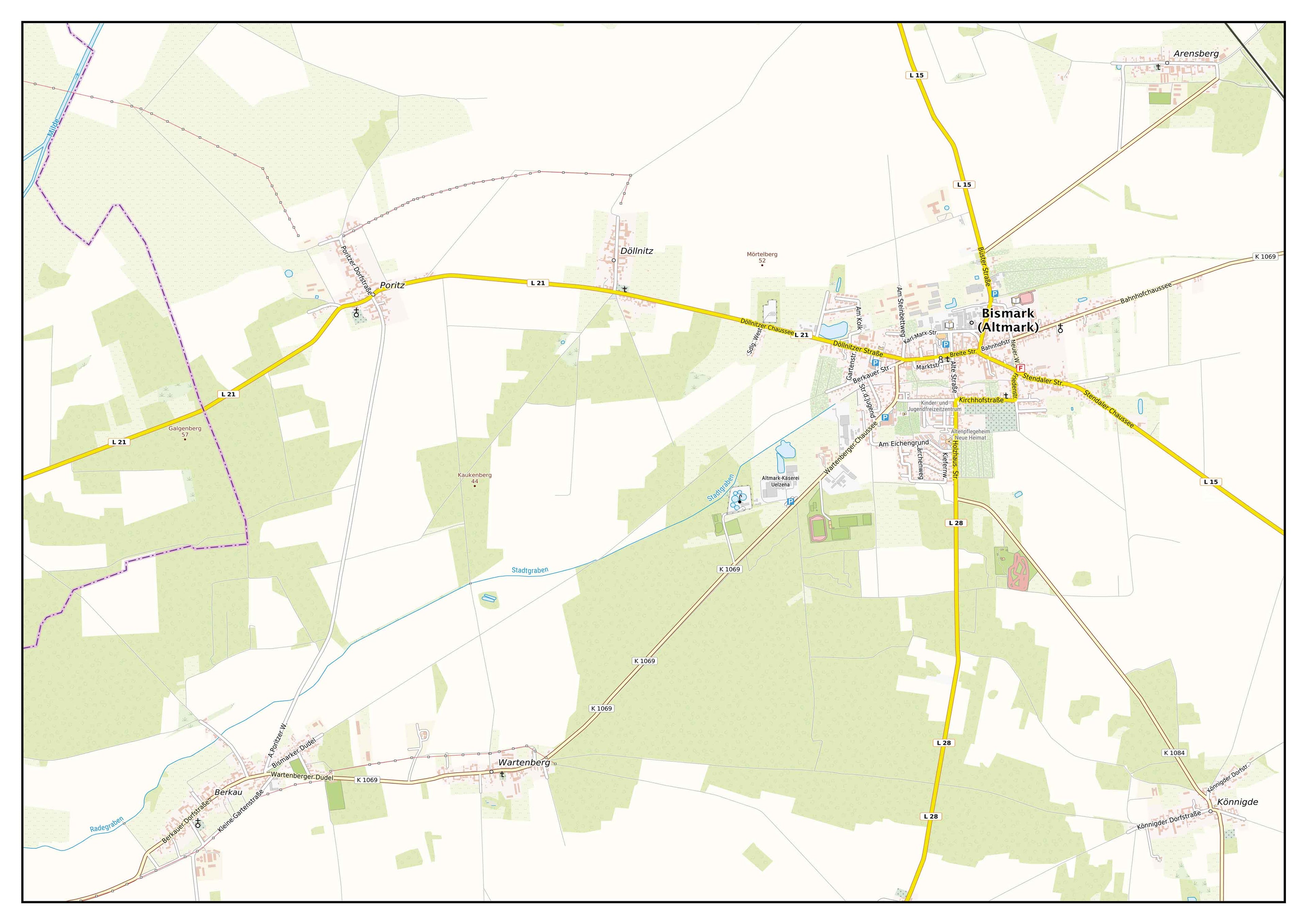 Gemeinde Bismark (Gemeindenummer: 15090070) - Topografische Karte (59,4 x 42 cm)