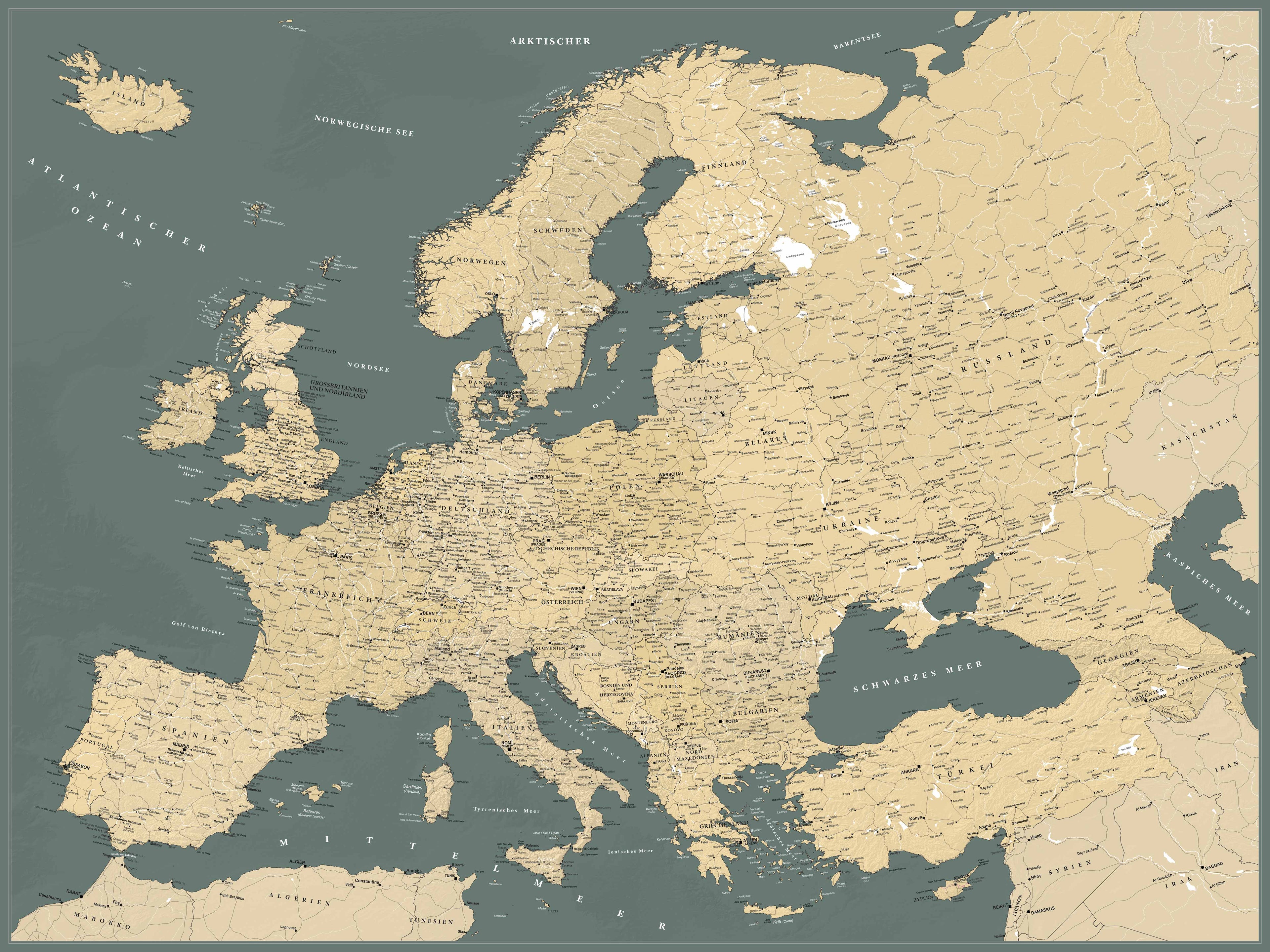 Europa - Dekorationskarte / politisch (wählbares Format und Farbe)