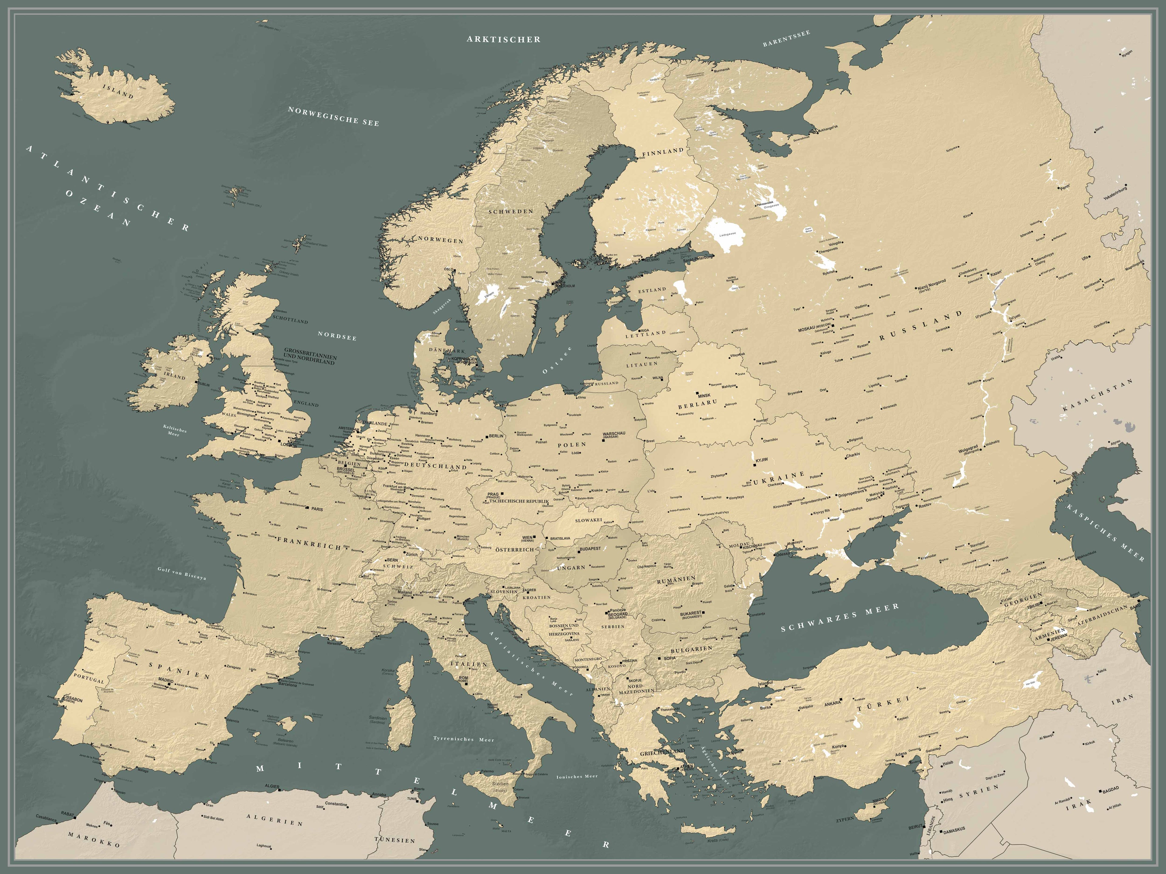 Europa - Dekorationskarte / politisch (wählbares Format und Farbe)