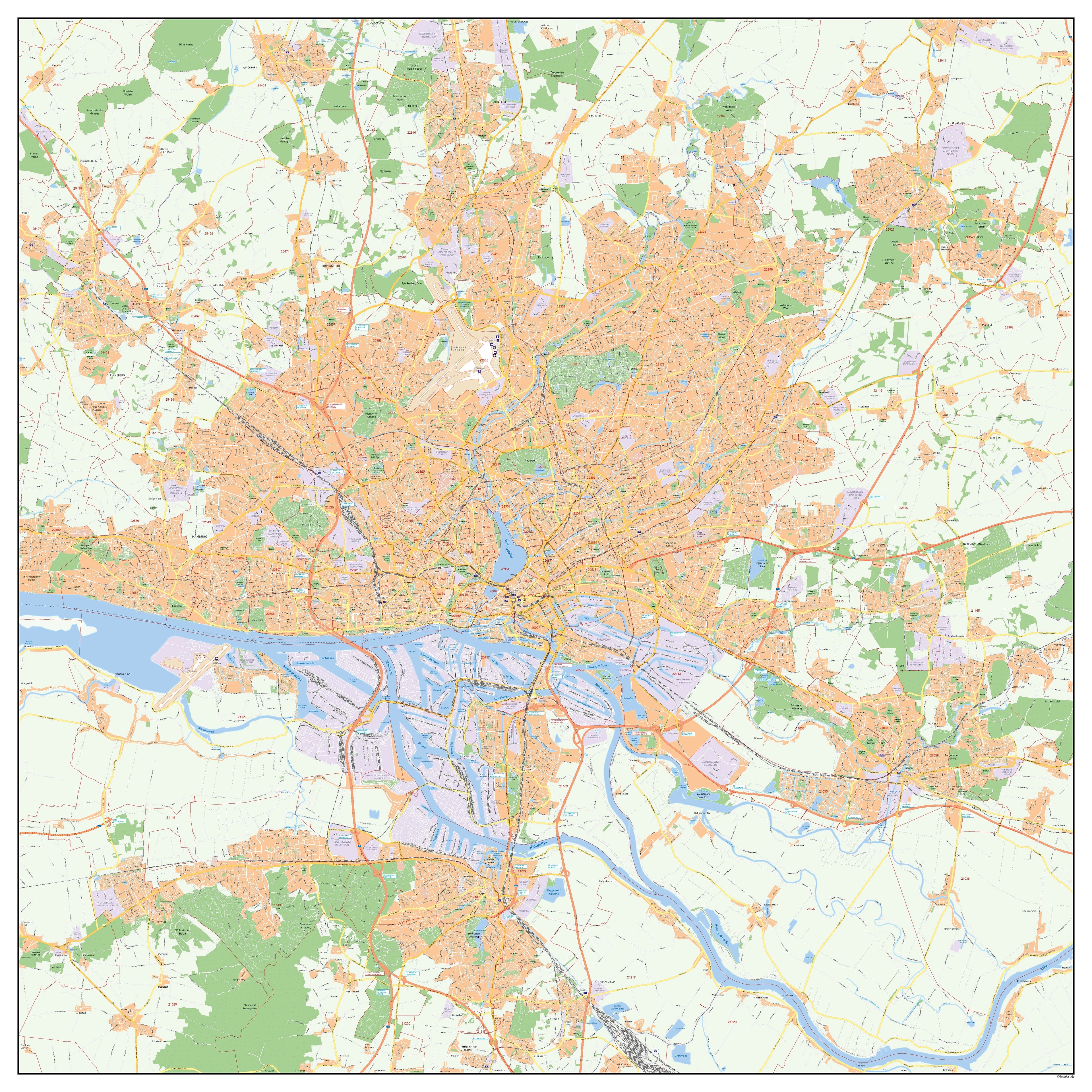Stadtplan Hamburg mit Postleitzahlen