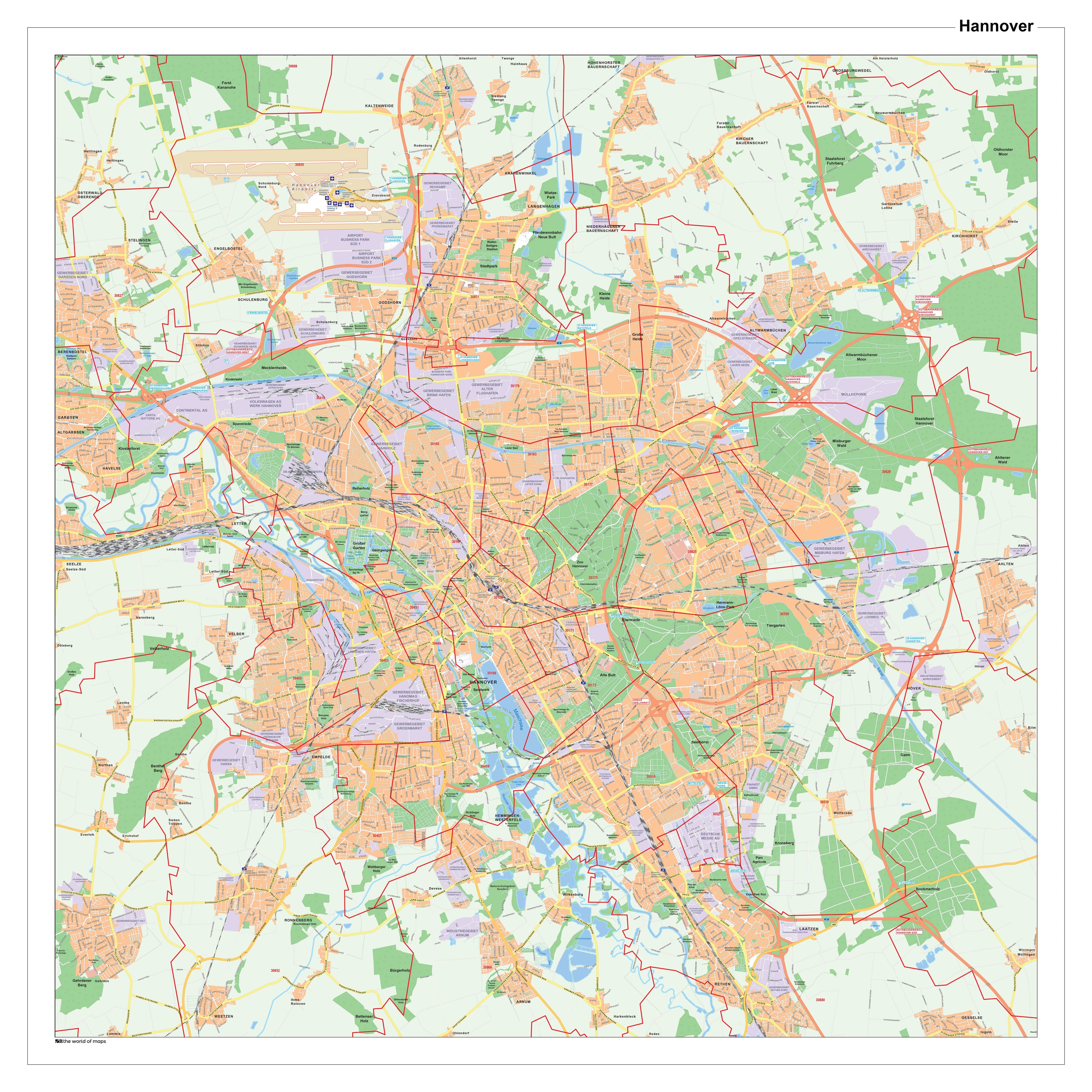 Hannover Stadtplan mit Postleitzahlen