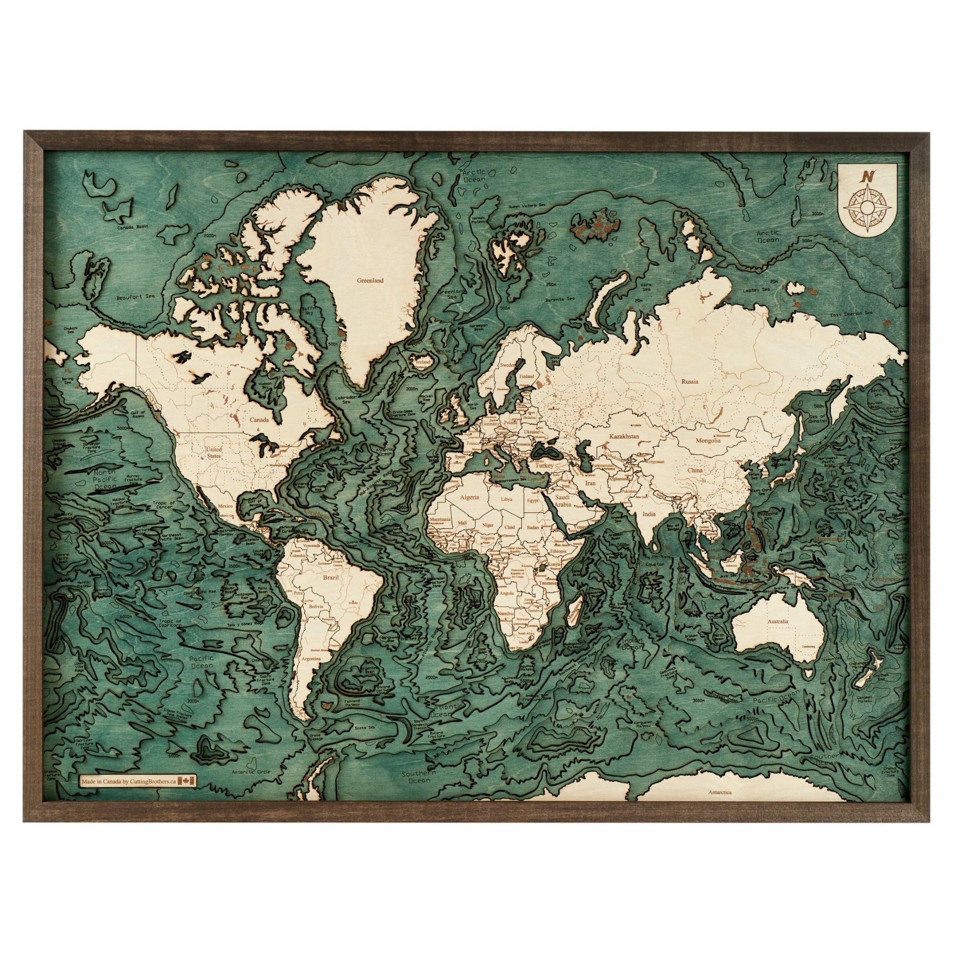 Welt - Landkarte aus Holz (81 x 61 cm)