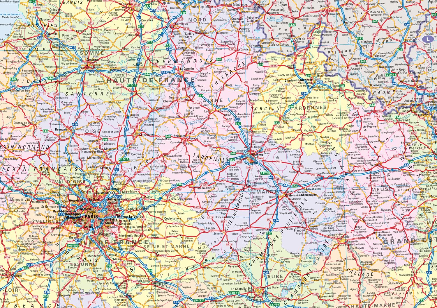 Detailansicht der Straßenkarte von Frankreich