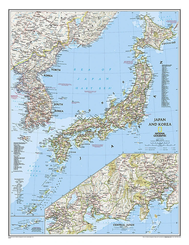 Physische Karte von Japan und Korea