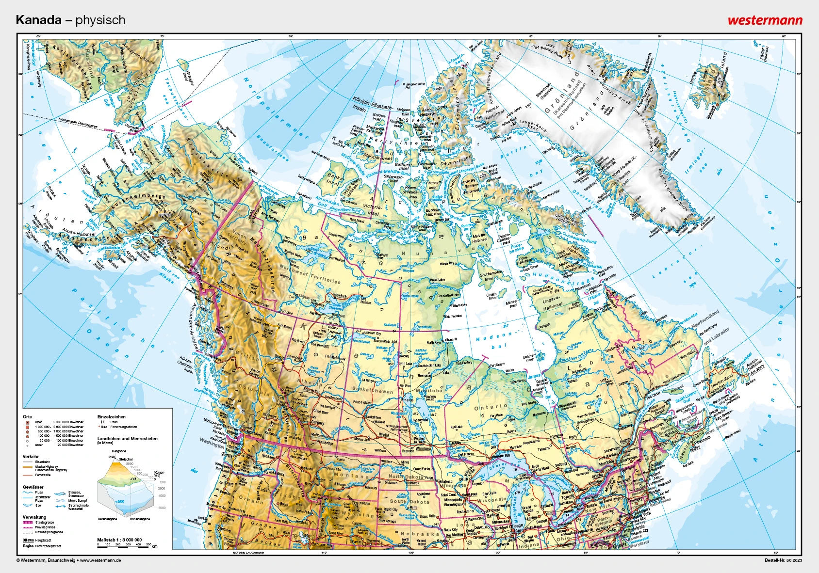Kanada - Posterkarte - physisch (100 x 70 cm / 1:8.000.000)