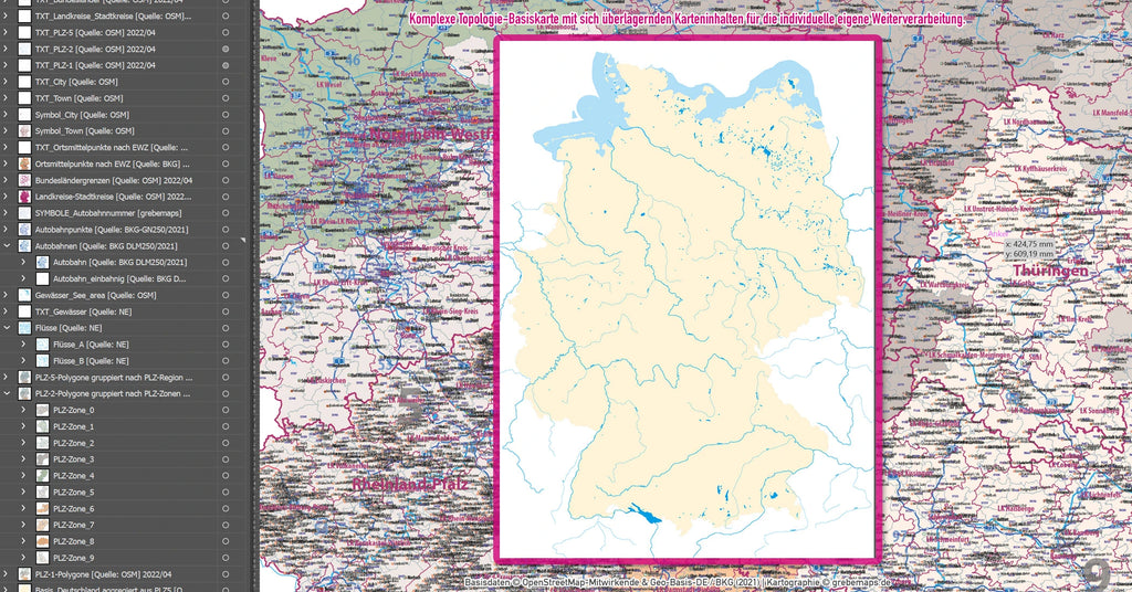 Zweifarbiger Landesumriss Deutschlands mit Einzeichnung der einzelnen Bundesländer.