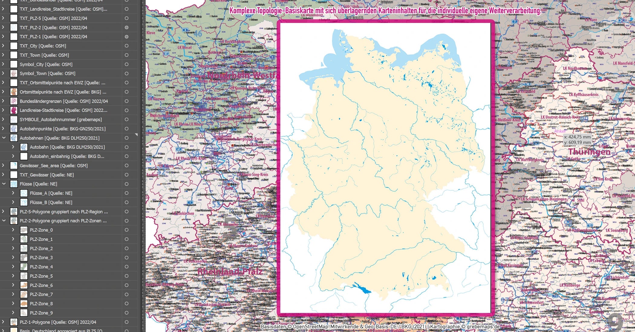 Zweifarbiger Landesumriss Deutschlands mit Einzeichnung der einzelnen Bundesländer.
