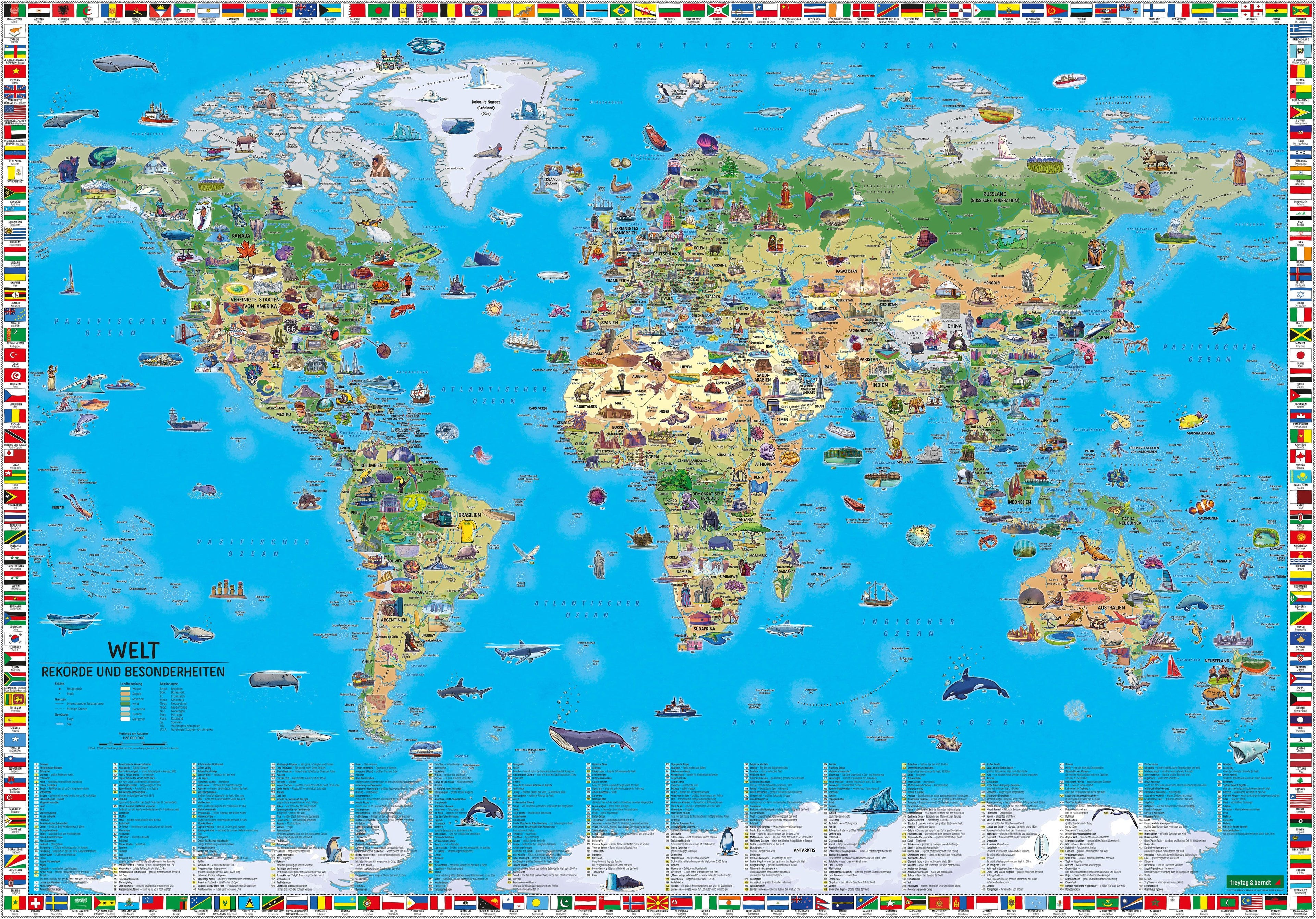 Welt - Rekorde und Besonderheiten (137,5 x 96 cm / 1:22.000.000)