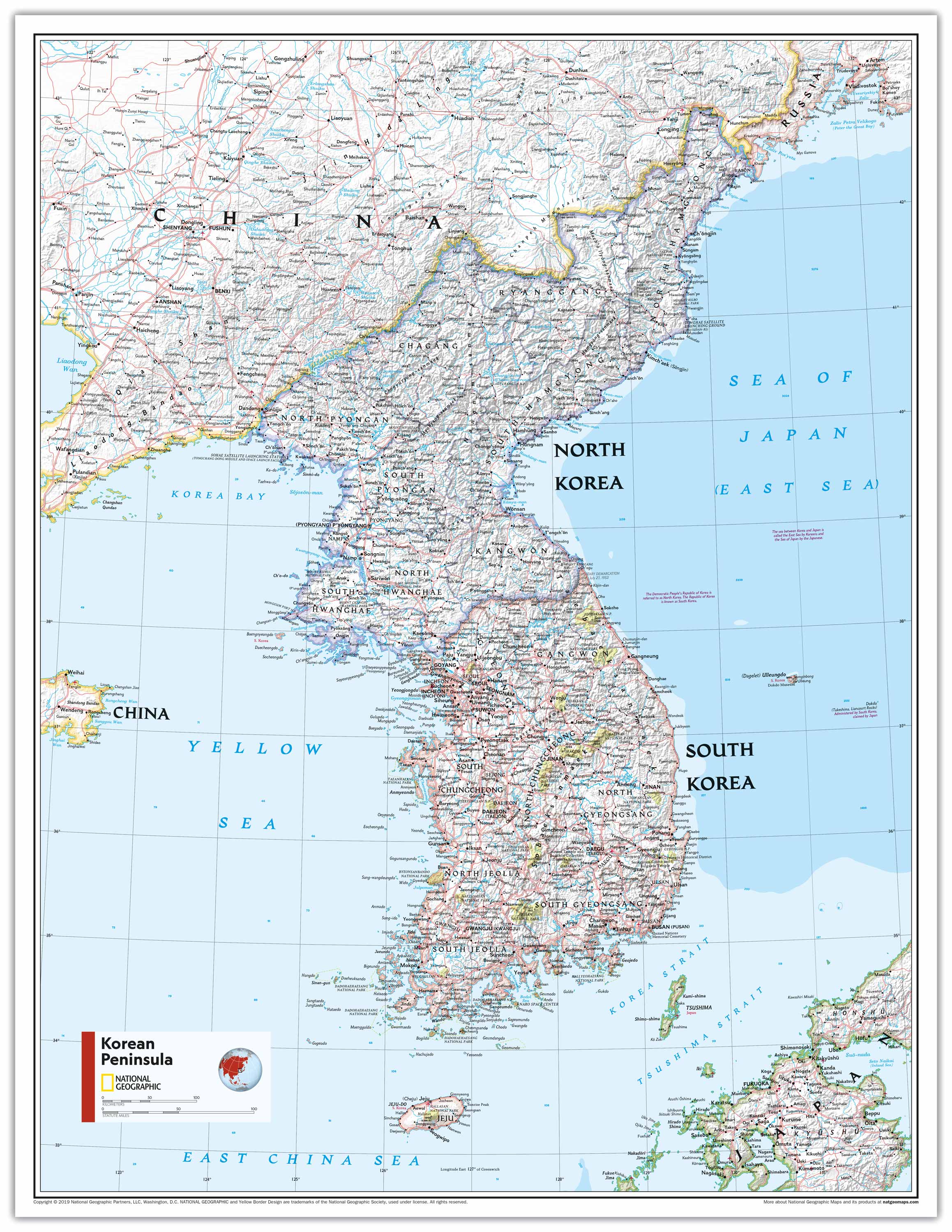 Physische Landkarte von Nord- und Südkorea