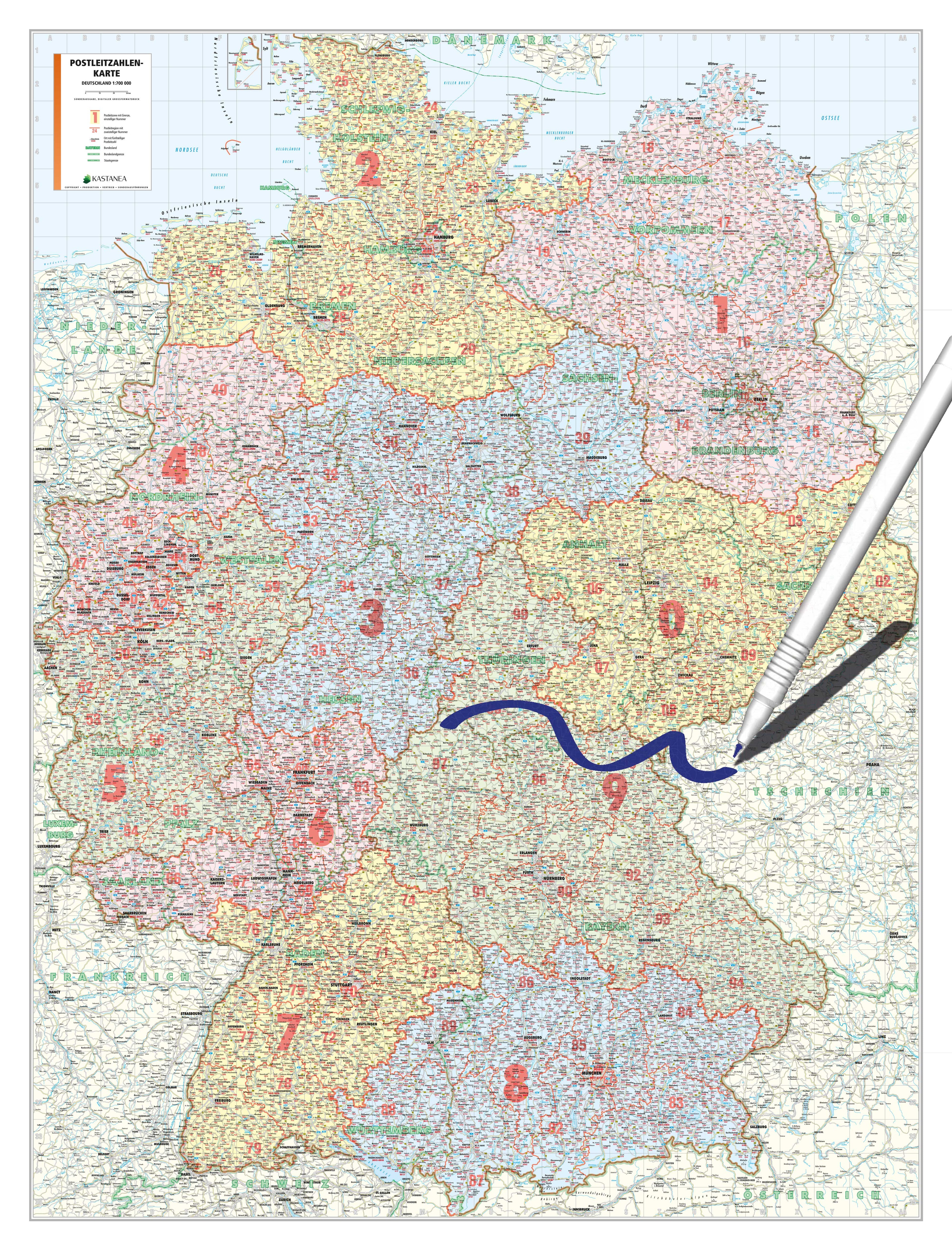 Deutschland - Postleitzahlenkarte (wählbares Format)