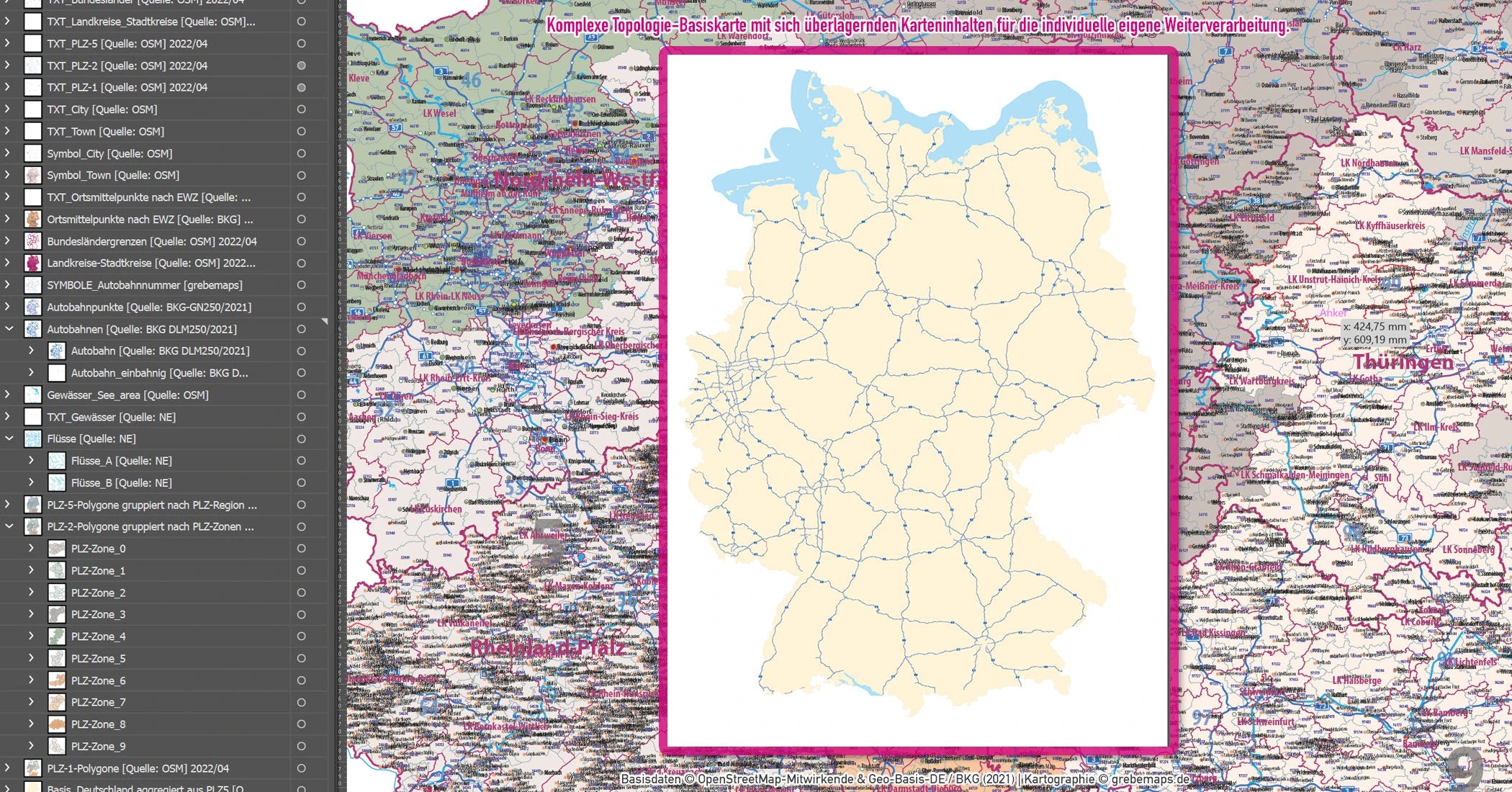 Zweifarbiger Landesumriss Deutschlands mit Einzeichnung der einzelnen Bundesländer.