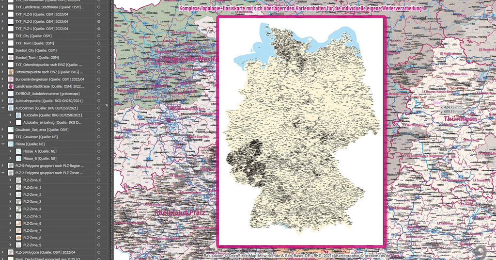 Die PLZ-Karte Deutschlands.