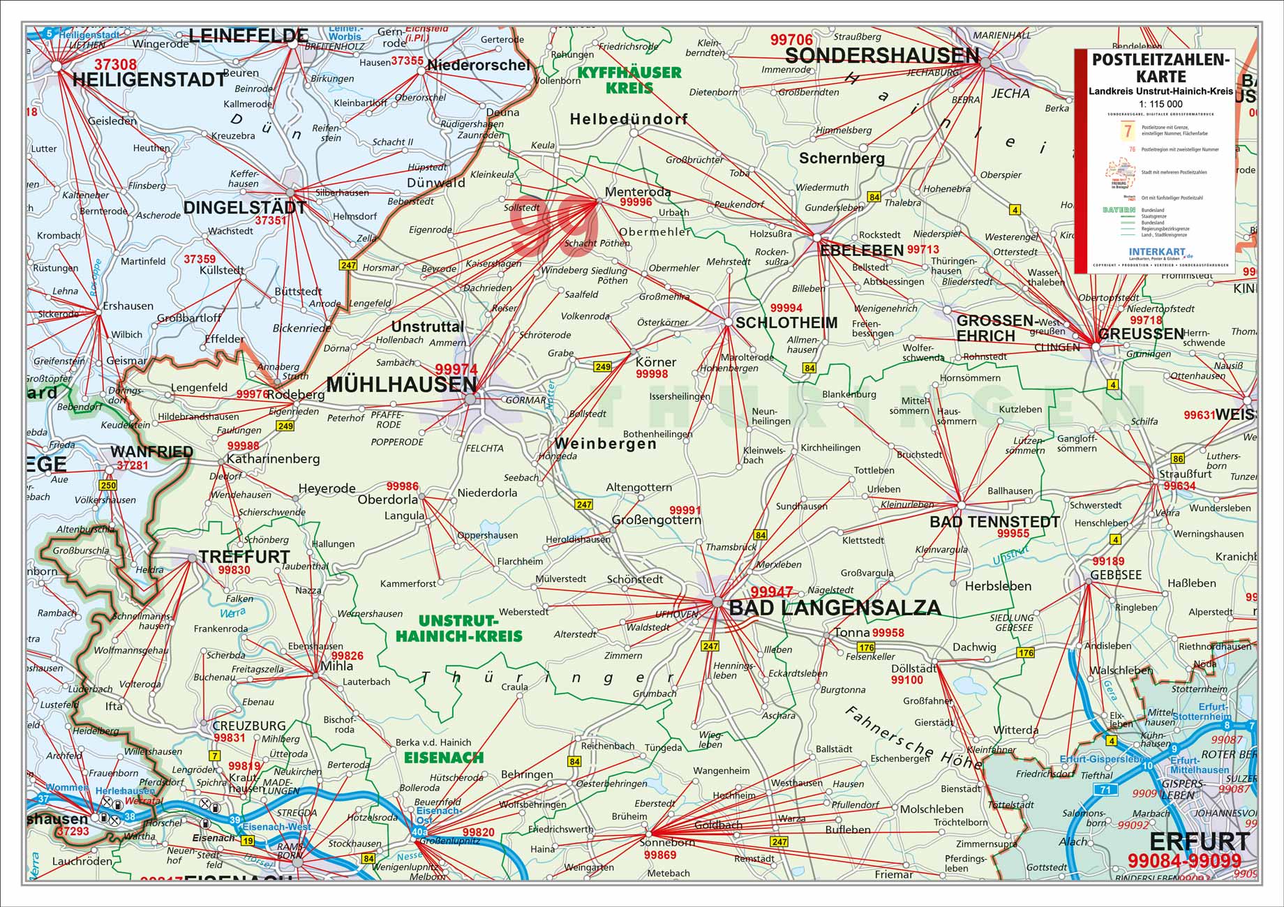 Die Postleitzahlenkarte Landkreis Unstrut-Hainich-Kreis
