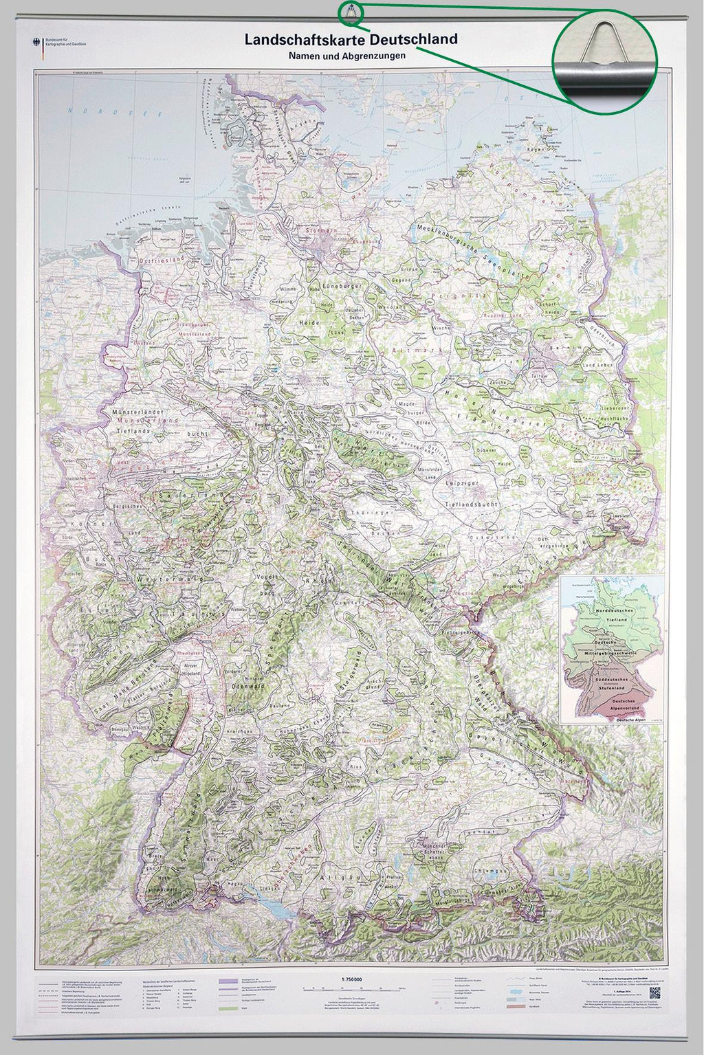 Deutschland - Landschaftskarte (96 x 140 cm / 1:750.000)