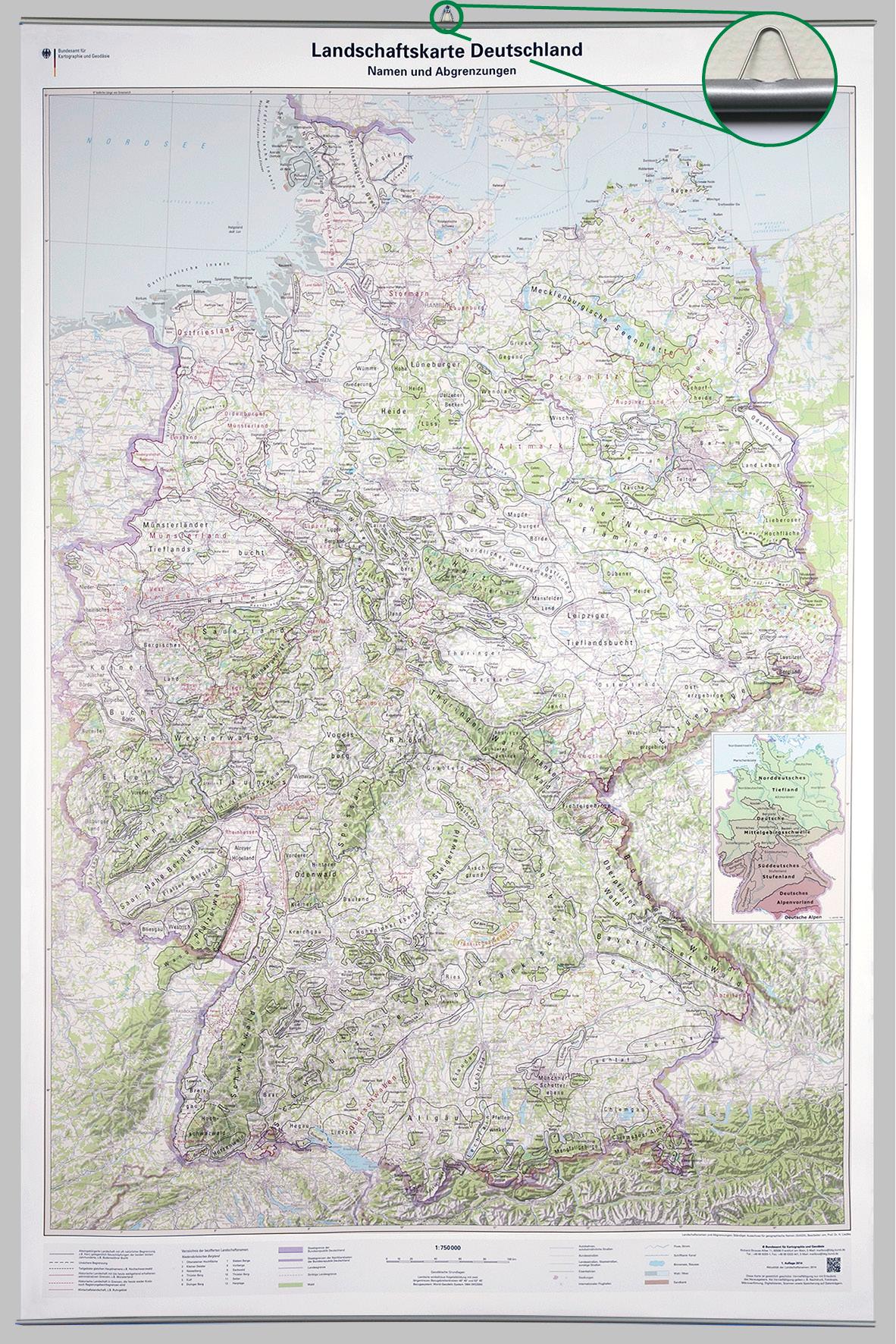 Deutschland - Landschaftskarte (96 x 140 cm / 1:750.000)