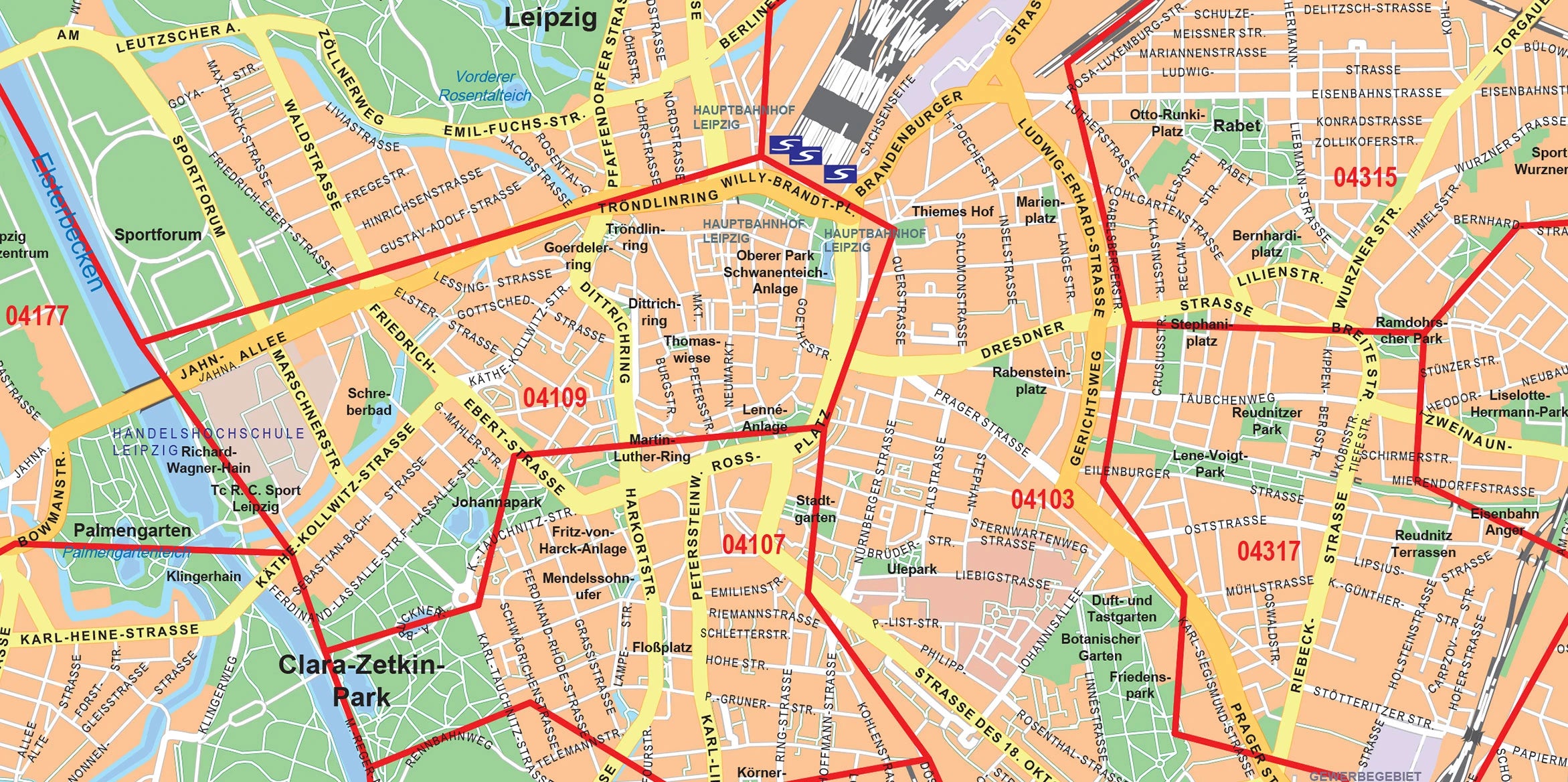 Detailansicht der Stadtkarte von Leipzig