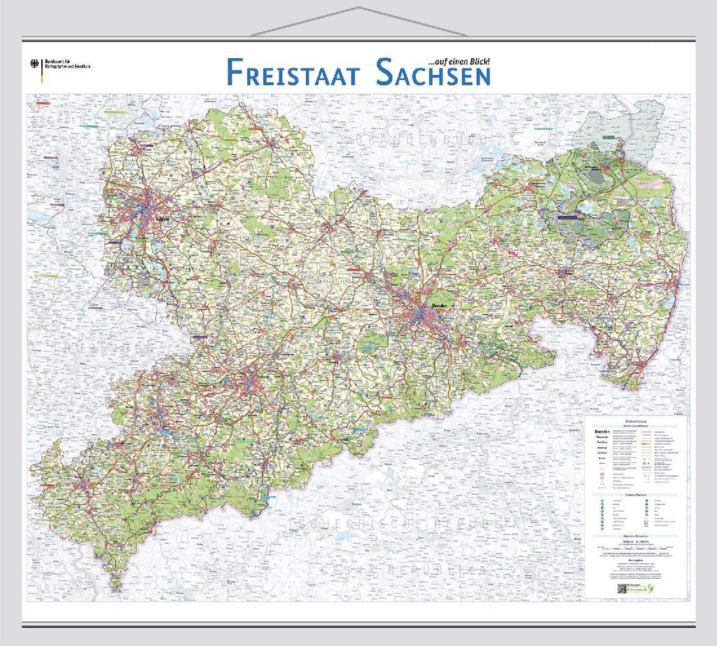 Topografische Landkarte - Sachsen (115 x 96 cm / 1:200.000)