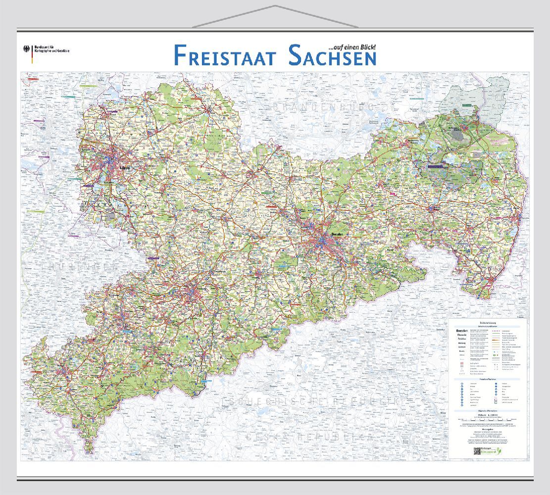Topografische Landkarte - Sachsen (115 x 96 cm / 1:200.000)