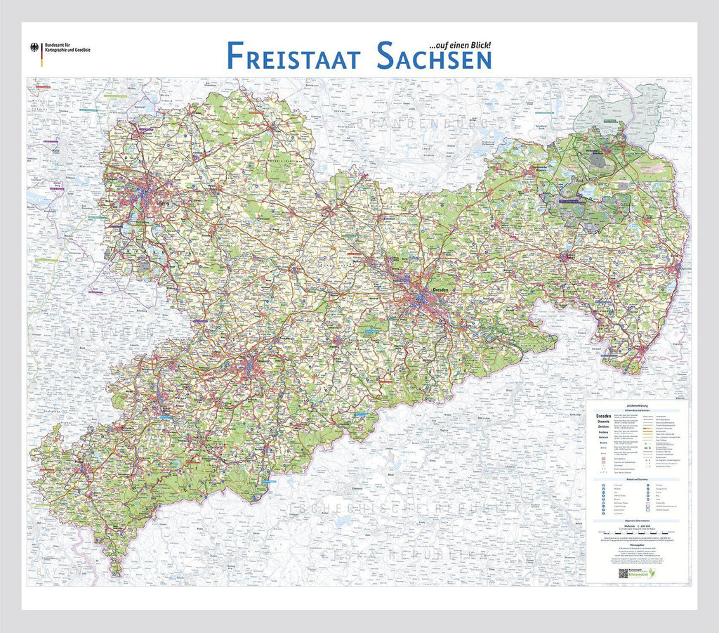 Topografische Landkarte - Sachsen (115 x 96 cm / 1:200.000)