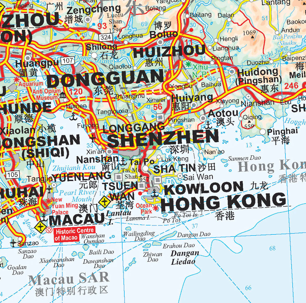 Physische Landkarte - Südchina mit Taiwan (125 x 88 cm / 1:2.000.000)