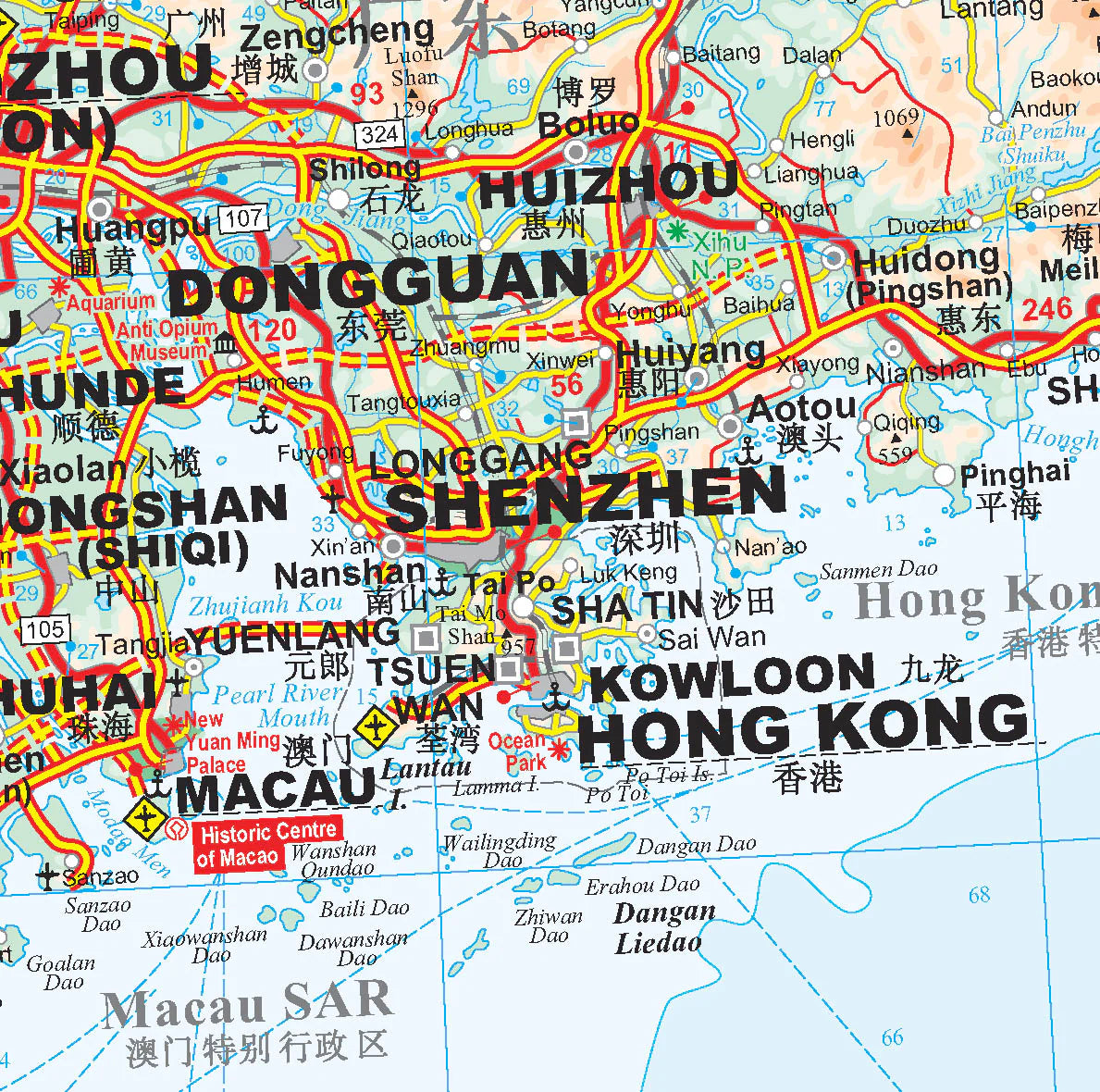Physische Landkarte - Südchina mit Taiwan (125 x 88 cm / 1:2.000.000)