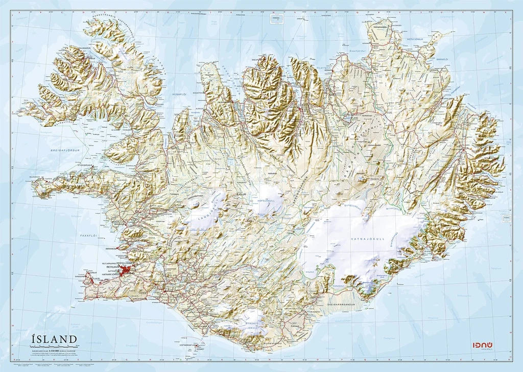 Physische Landkarte - Island (wählbares Format)
