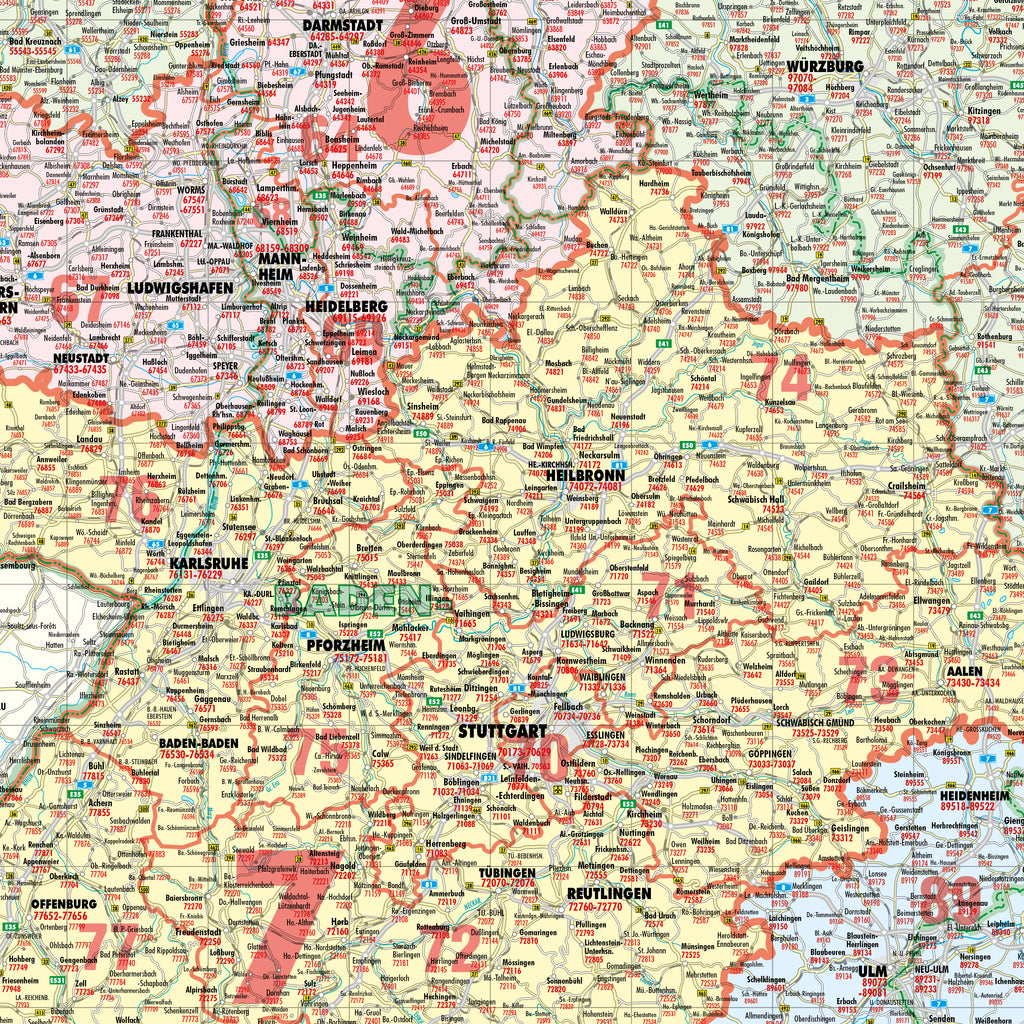 Deutschland - Postleitzahlenkarte (wählbares Format)