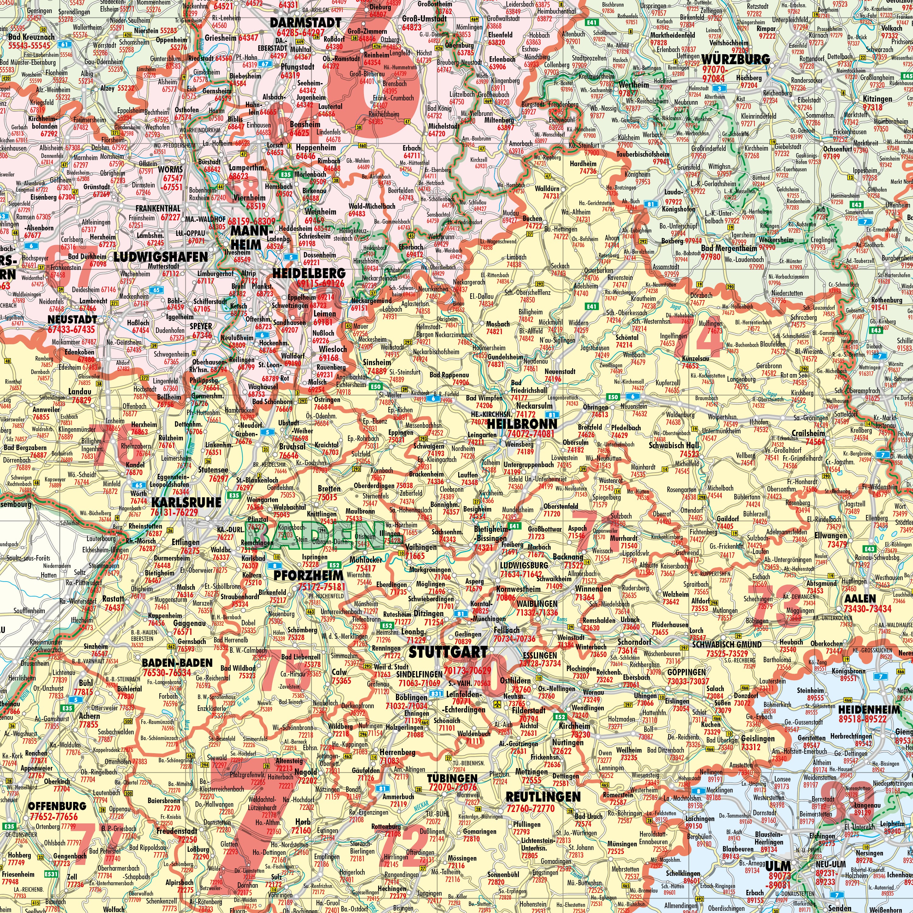 Deutschland - Postleitzahlenkarte (wählbares Format)