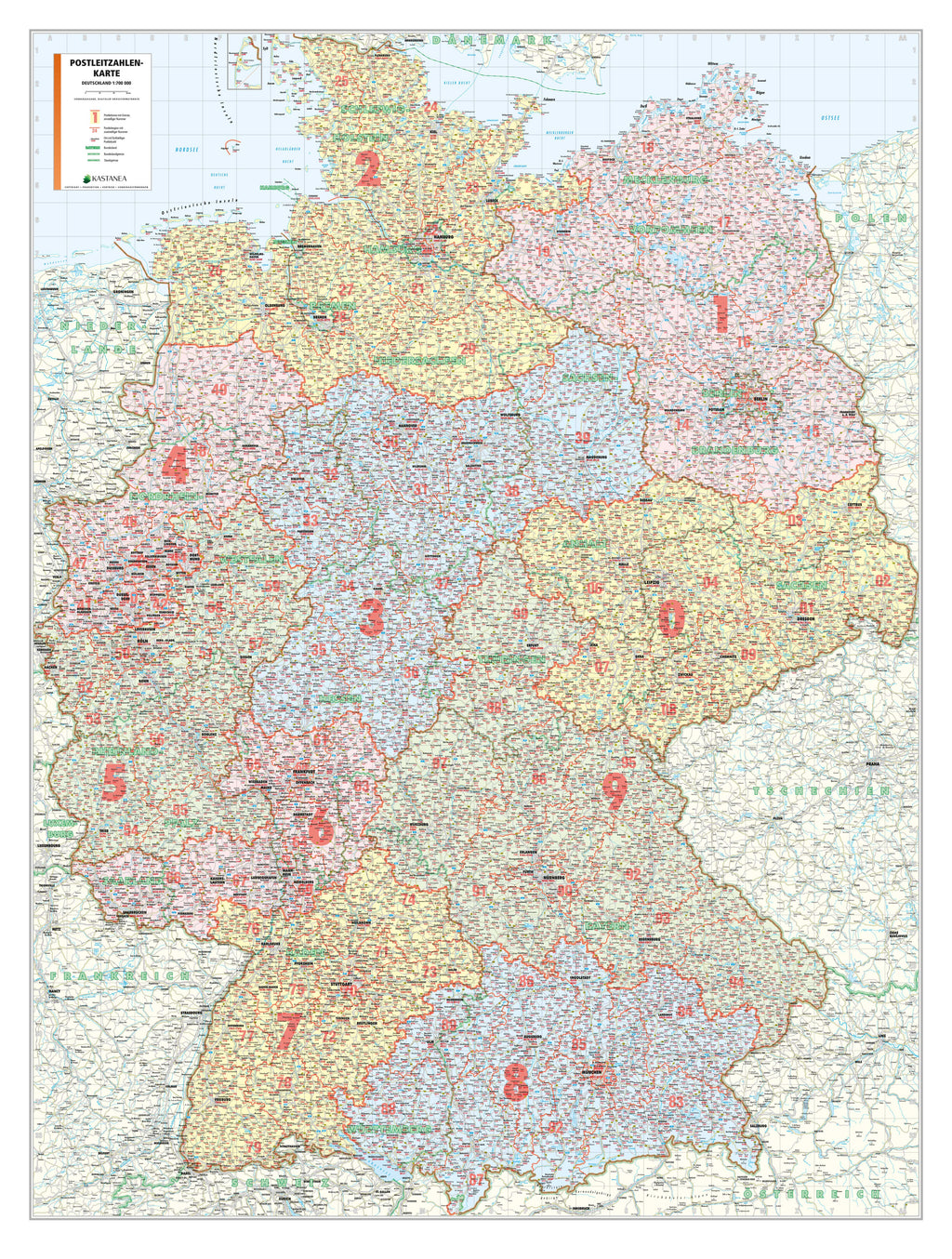 Deutschland - Postleitzahlenkarte (wählbares Format)