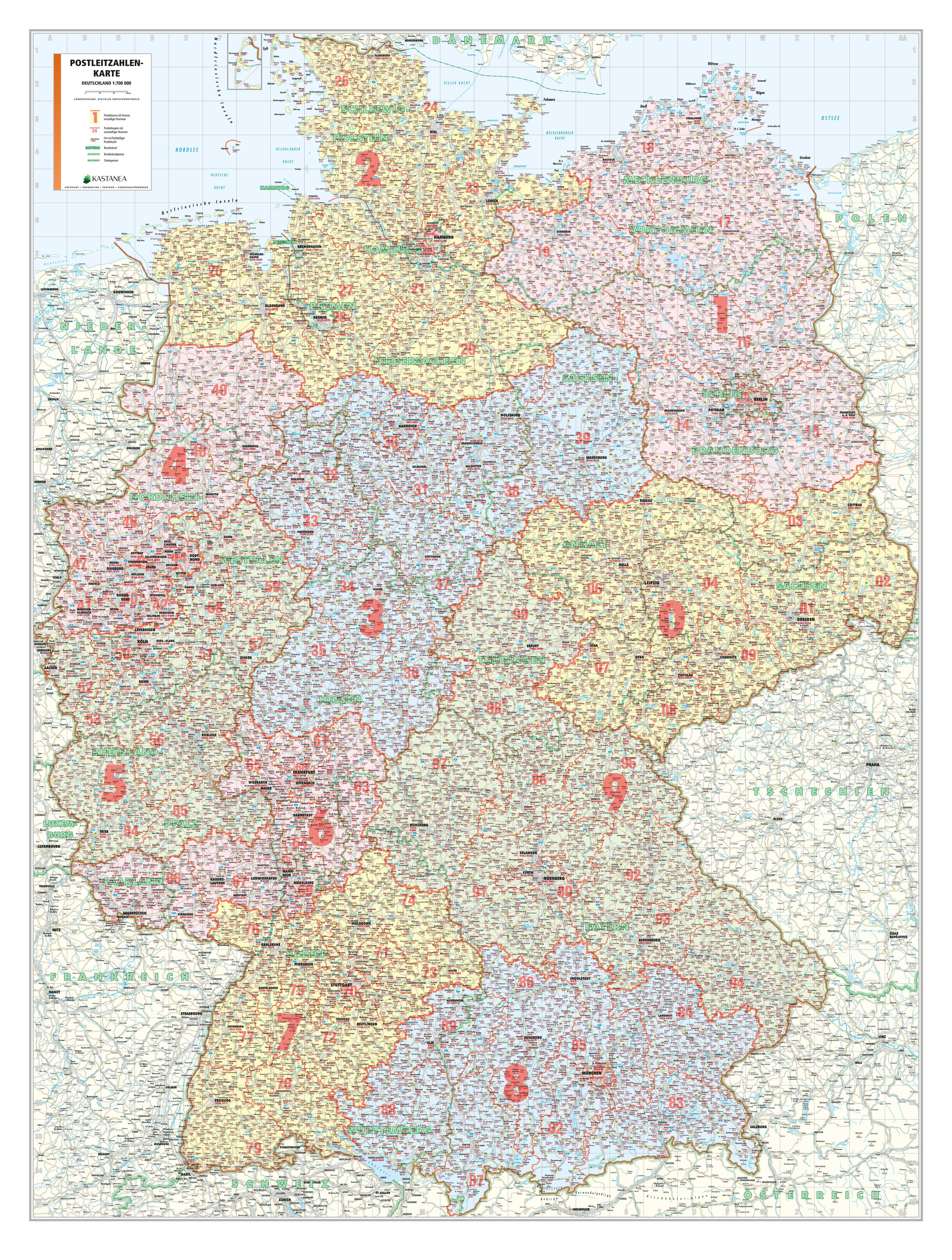 Deutschland - Postleitzahlenkarte (wählbares Format)