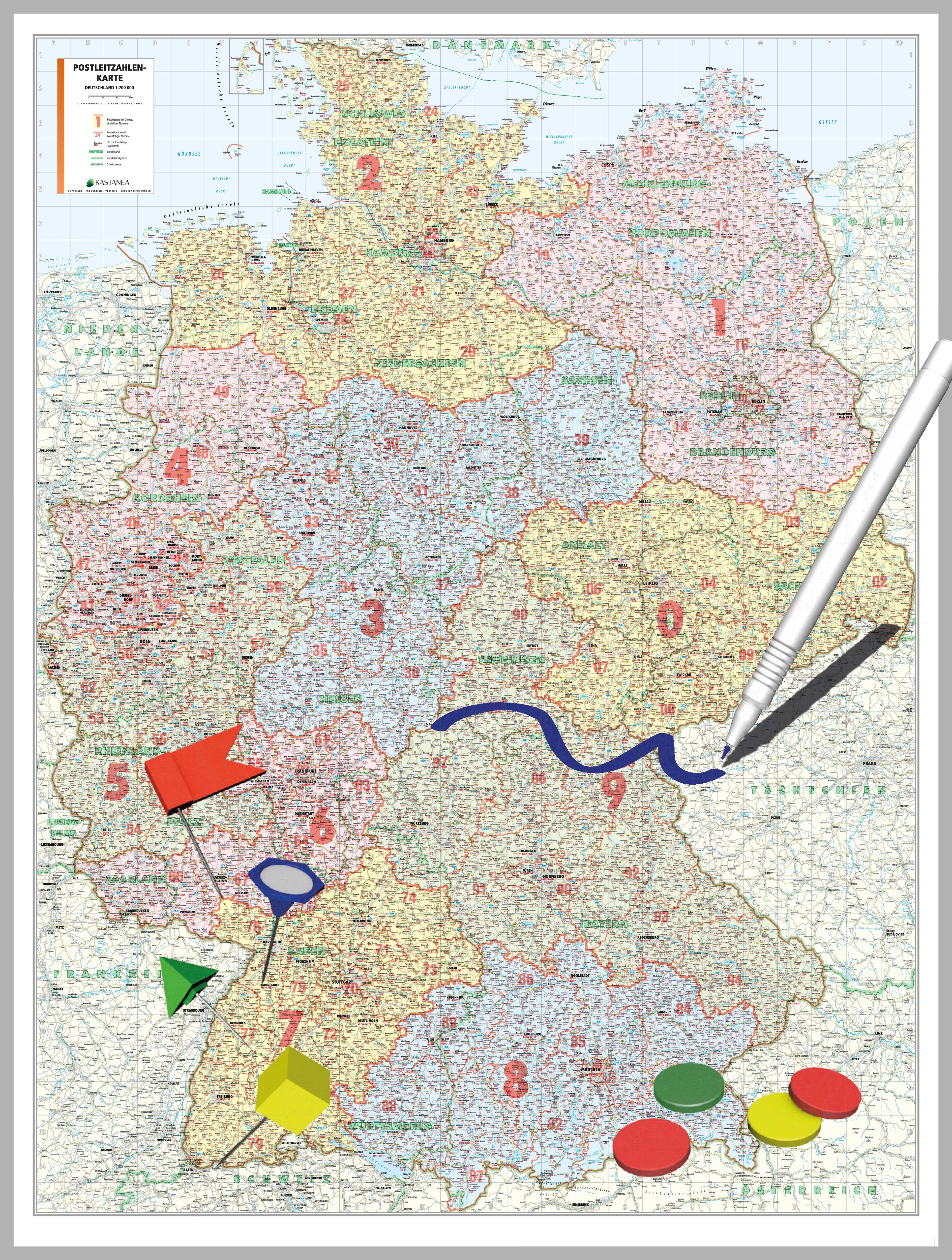 Deutschland - Postleitzahlenkarte (wählbares Format)