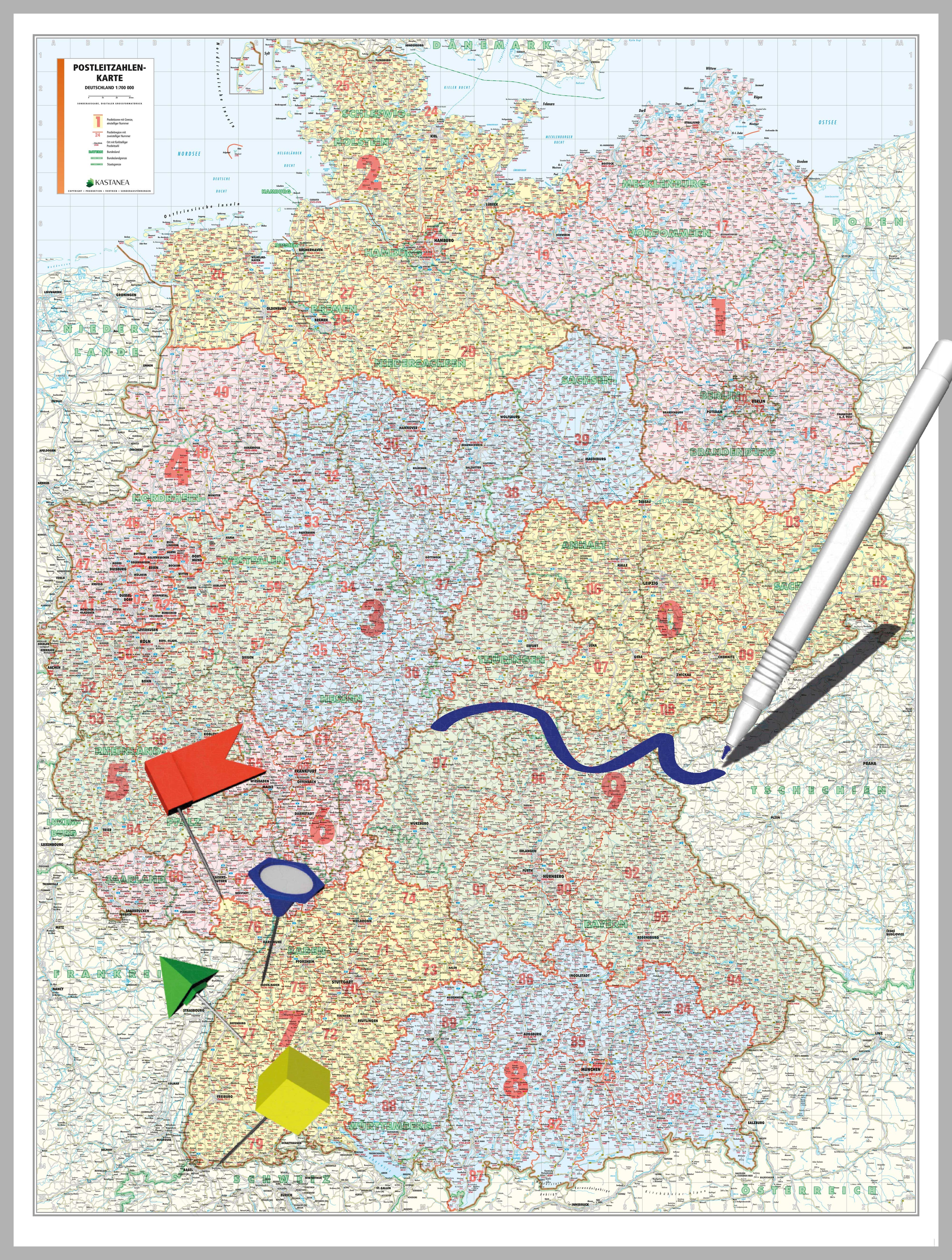 Deutschland - Postleitzahlenkarte (wählbares Format)