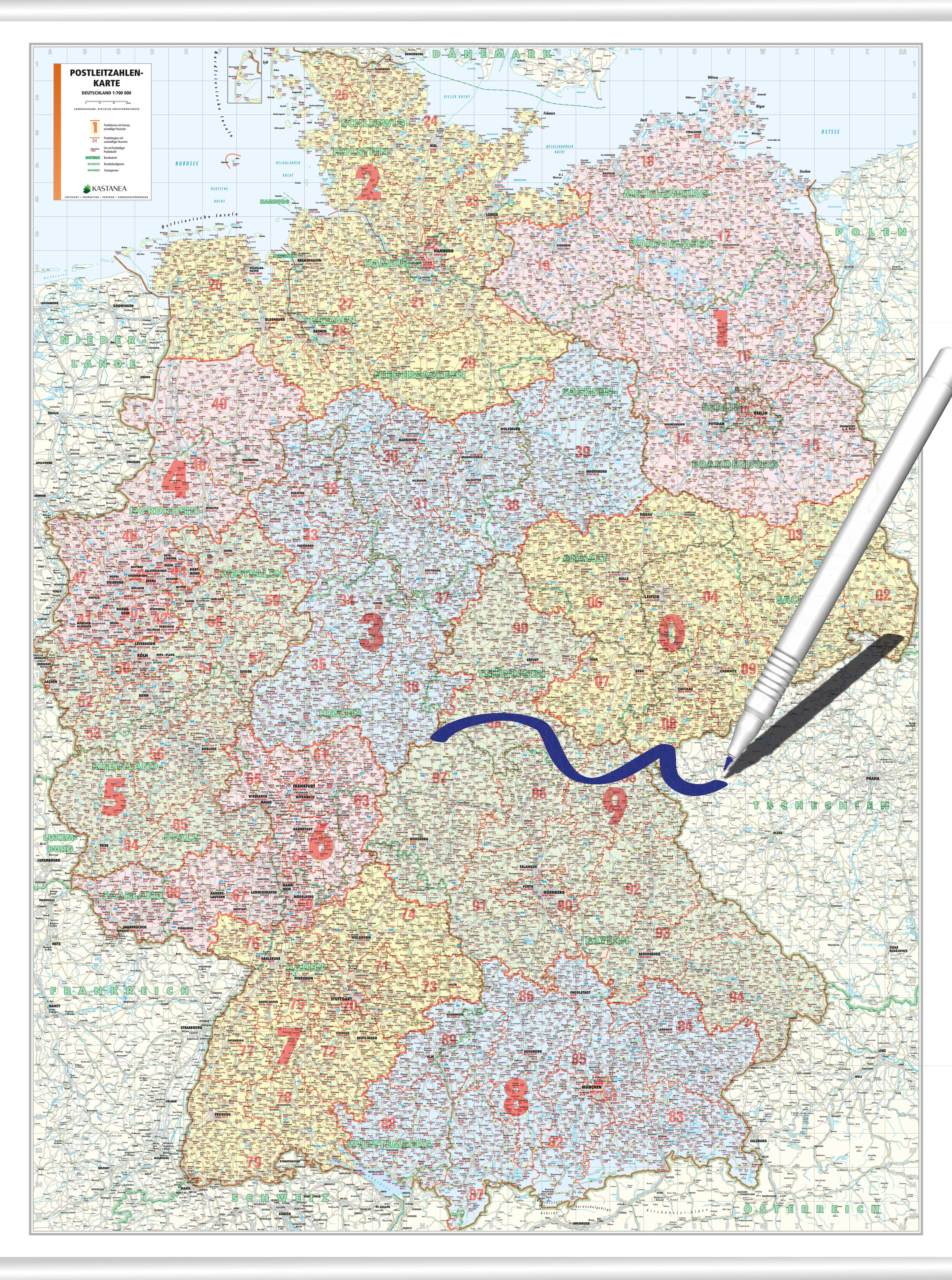 Deutschland - Postleitzahlenkarte (wählbares Format)