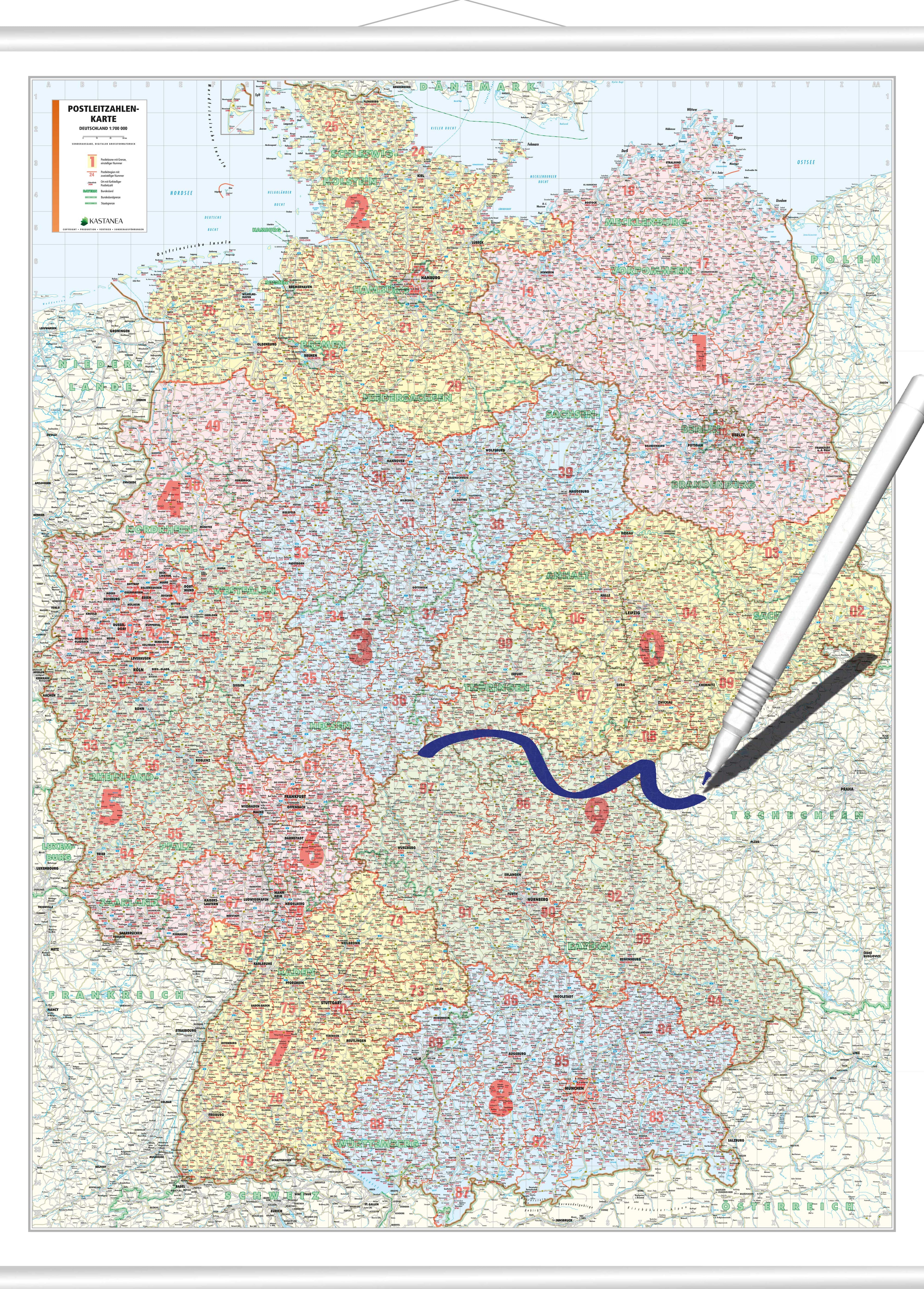 Deutschland - Postleitzahlenkarte (wählbares Format)