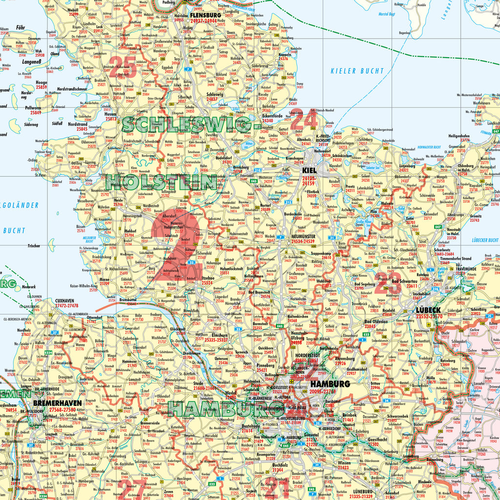 Deutschland - Postleitzahlenkarte (wählbares Format)