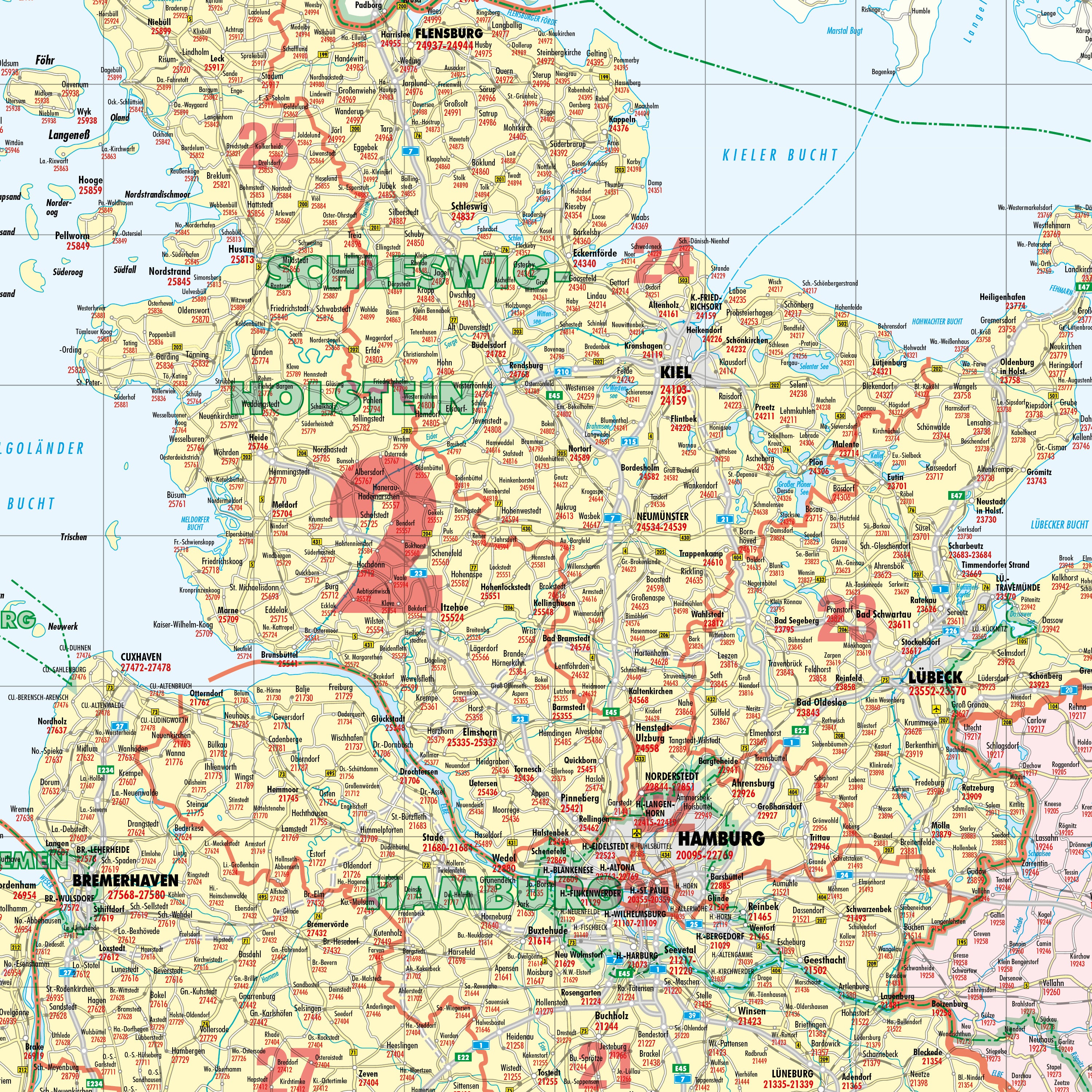 Deutschland - Postleitzahlenkarte (wählbares Format)