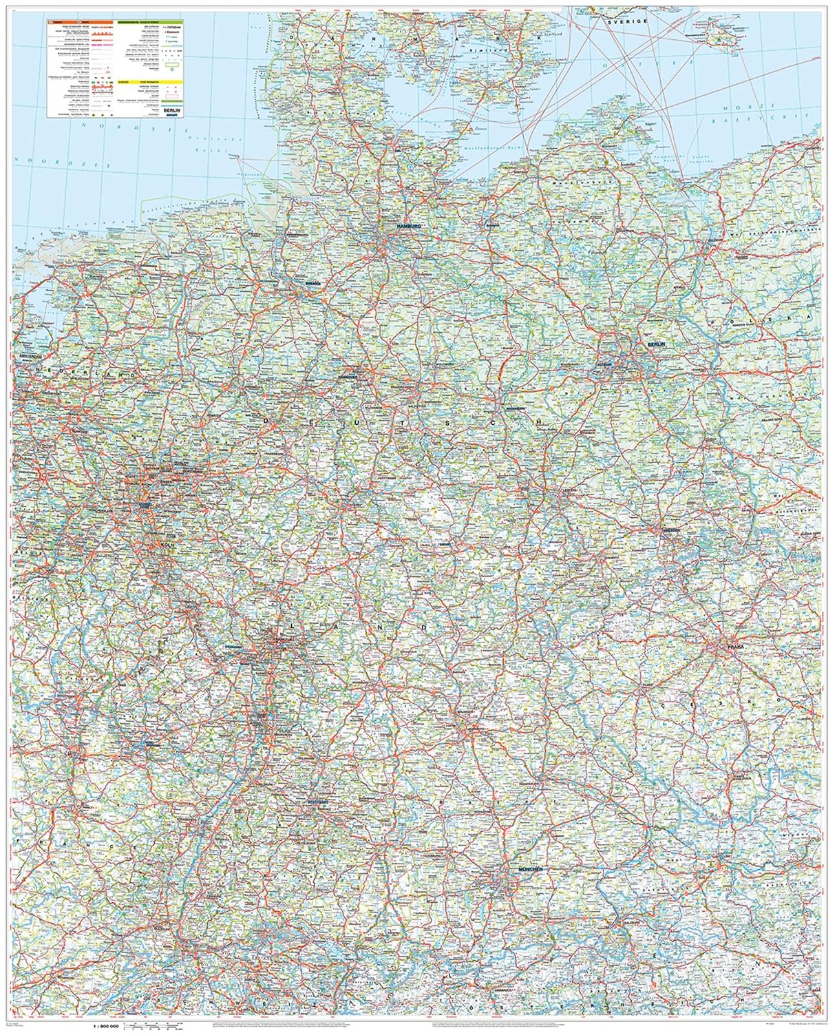 Deutschland - Straßenkarte (99 x 121,5 cm / 1:800.000)
