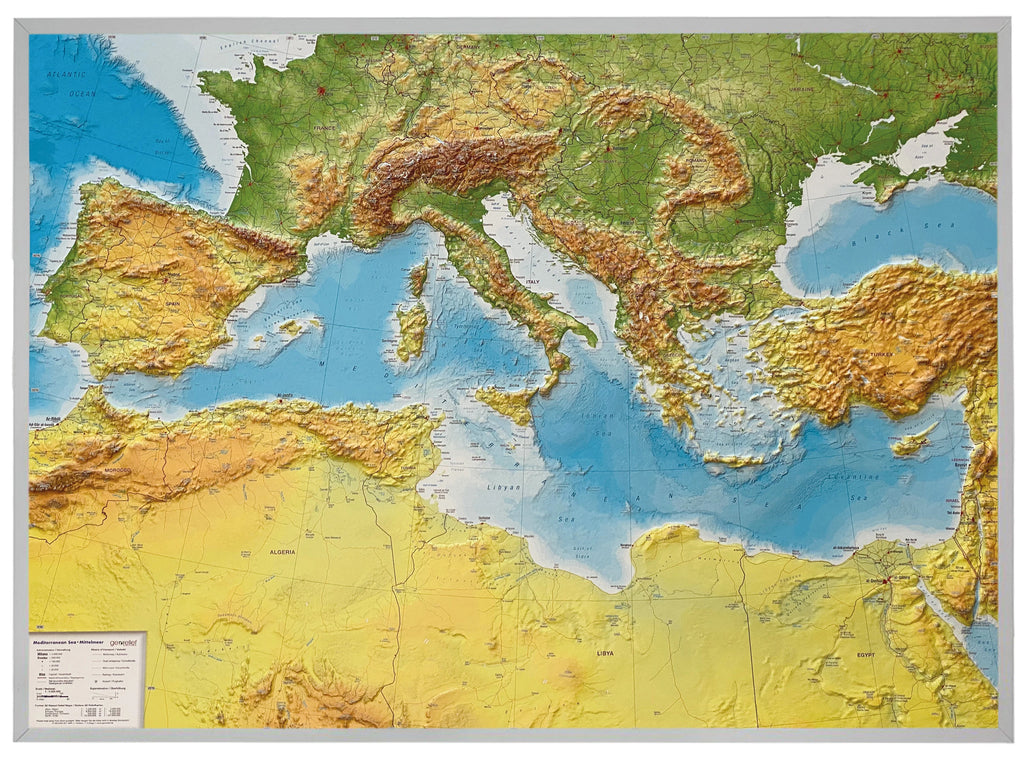 Mittelmeer - Reliefkarte (77 x 57 cm / 1:5.500.000)