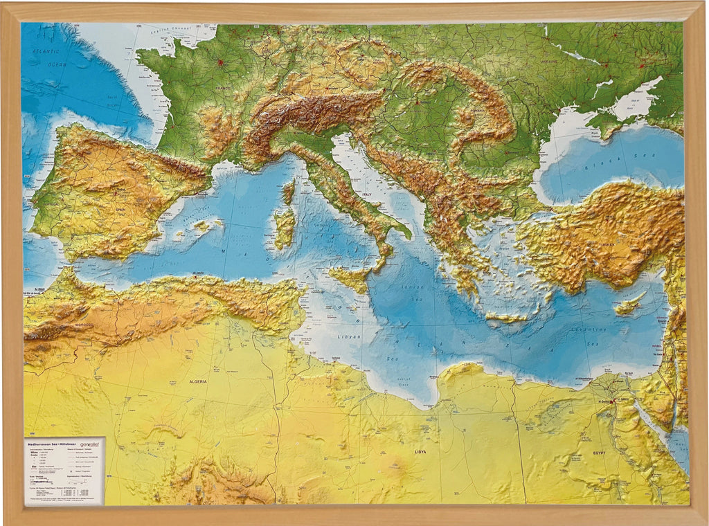 Mittelmeer - Reliefkarte (77 x 57 cm / 1:5.500.000)