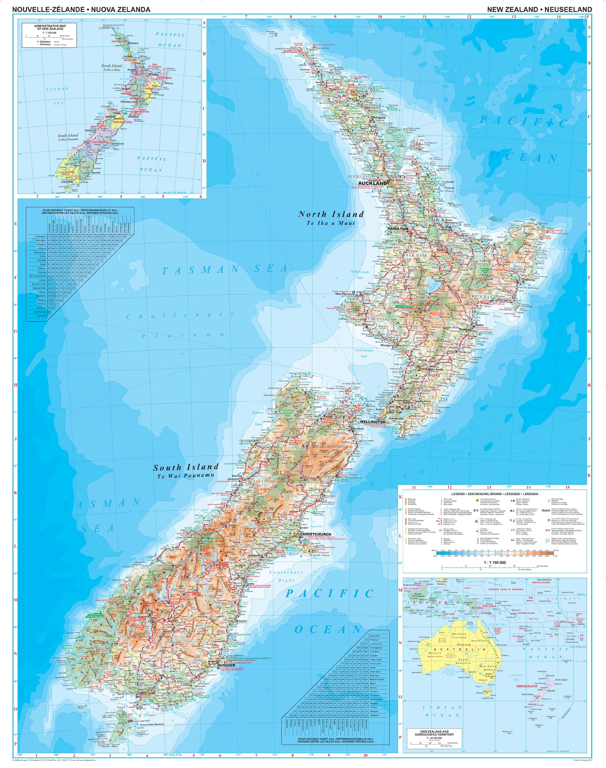Physische Landkarte von Neuseeland