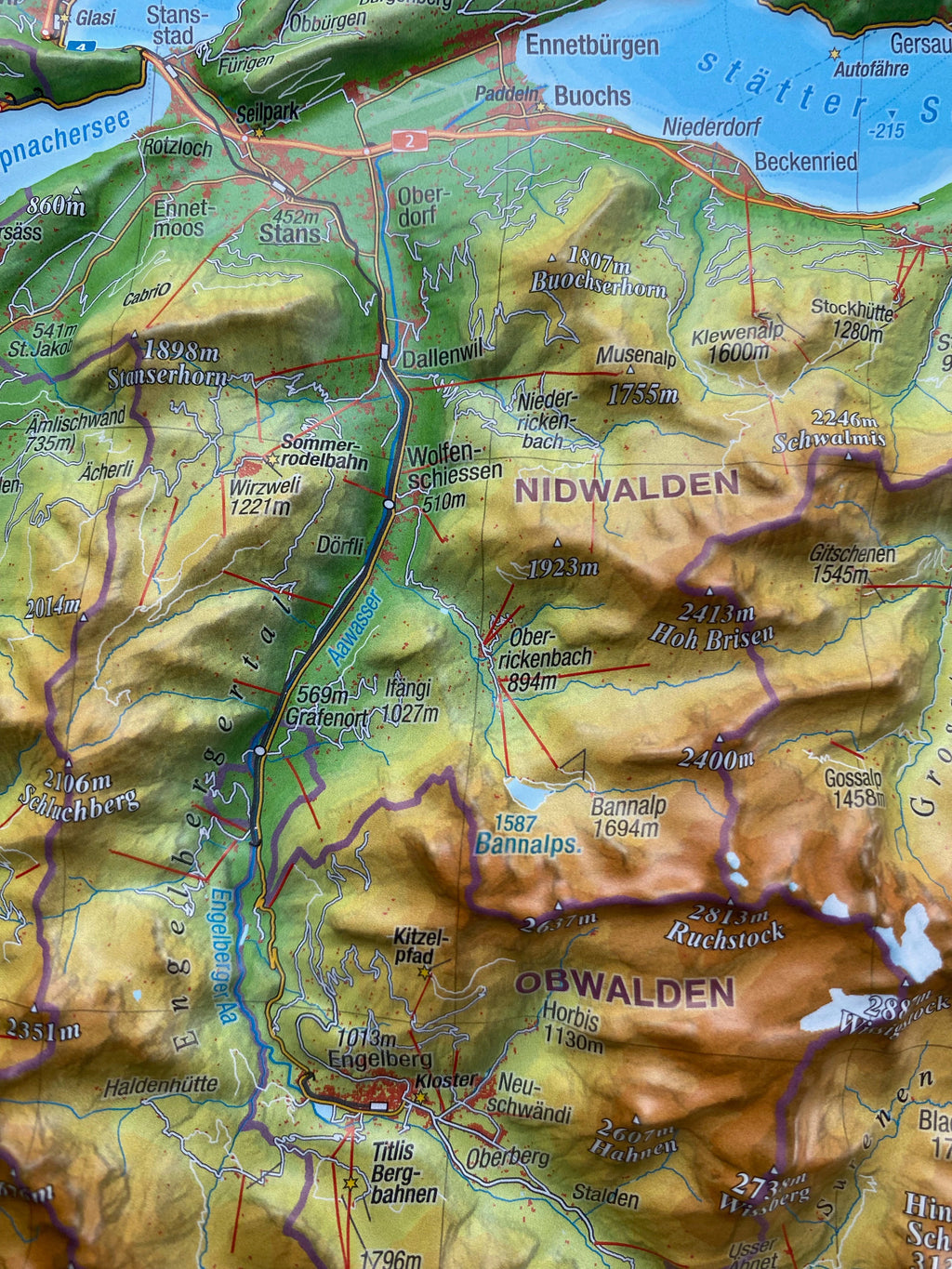 3D Relief Landkarte der Zentralschweiz - Detailansicht