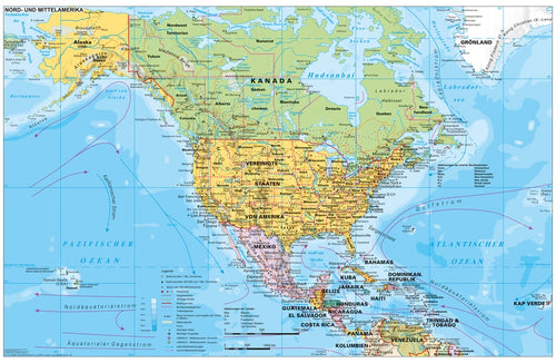 Nord- und Mittelamerika - politisch (137 x 89 cm / 1:9.000.000)